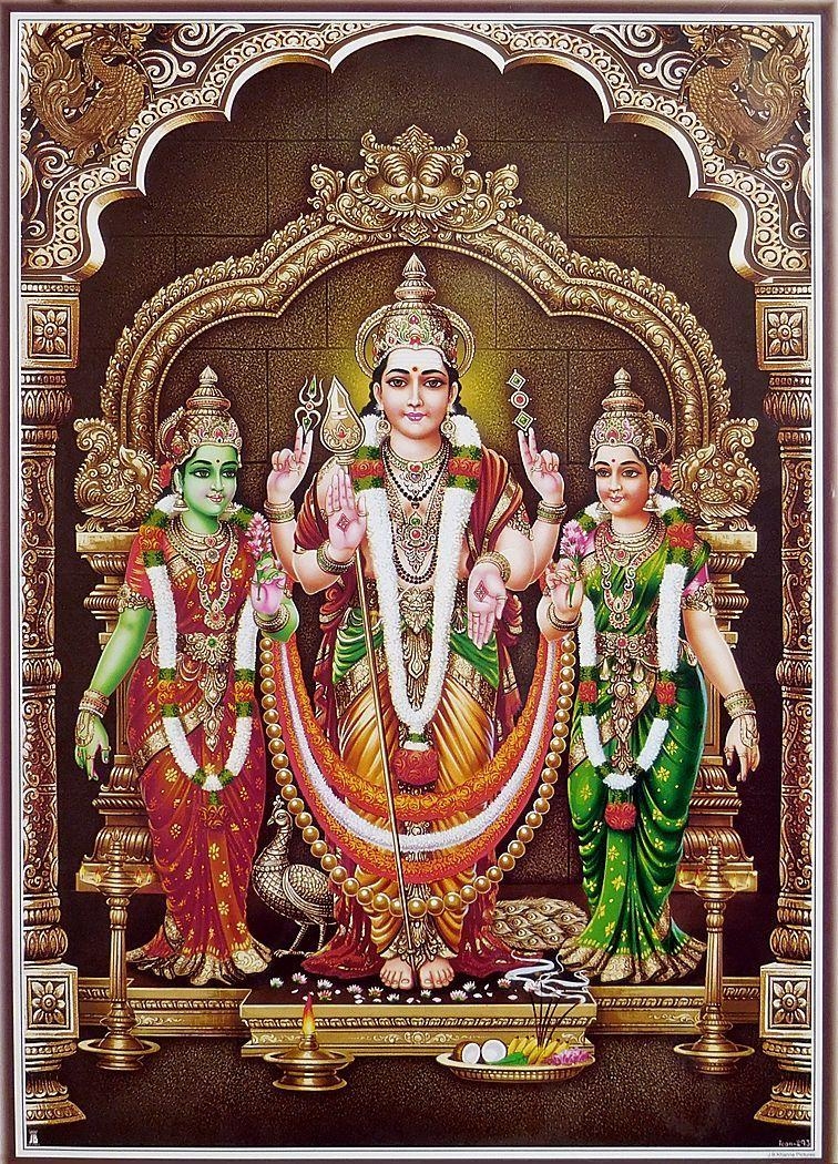 760x1050 Lord Murugan with His 2 Consorts, Devyani and Valli. Hindu, Phone