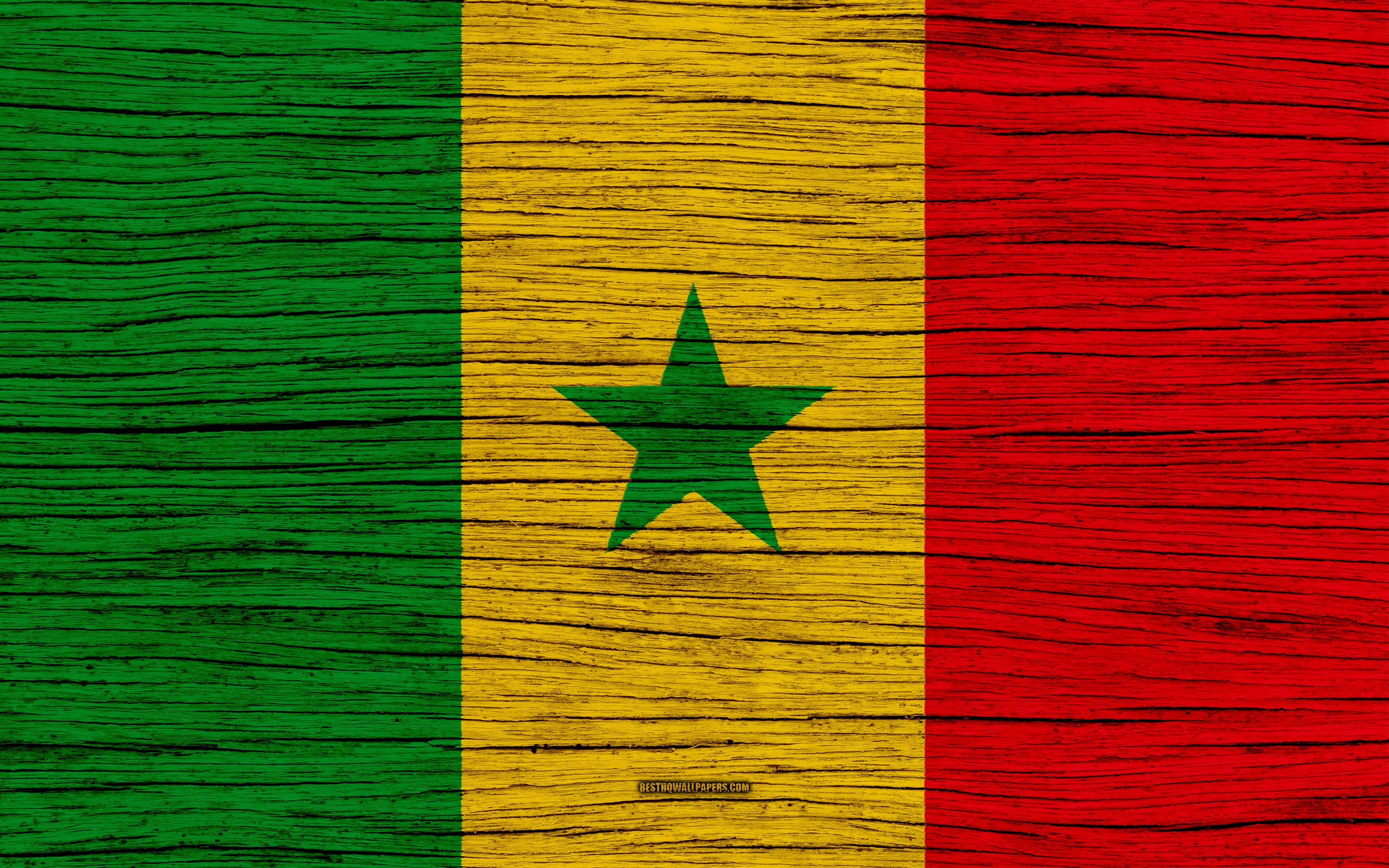 3840x2400 Download wallpaper Flag of Senegal, 4k, Africa, wooden texture, Desktop