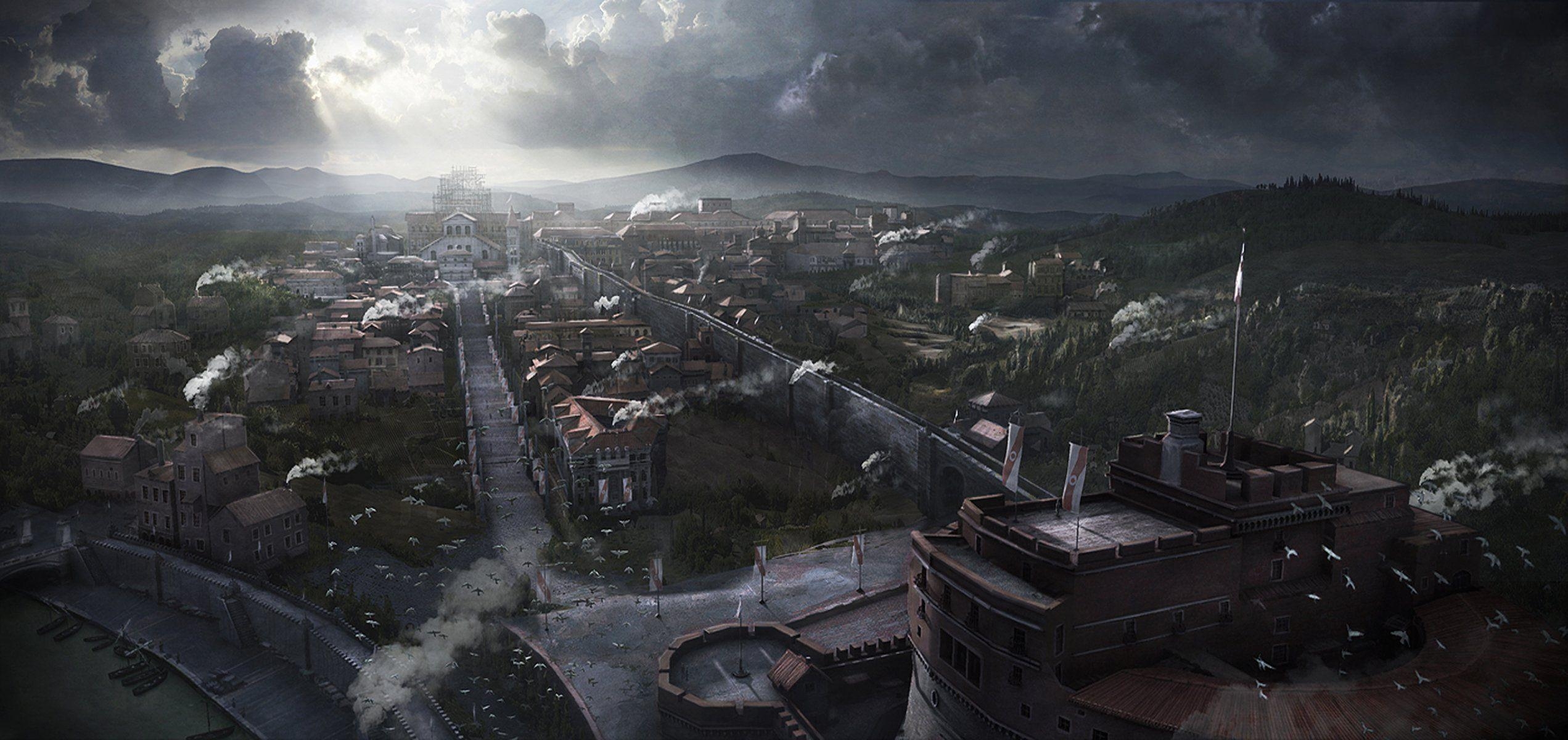 2550x1200 assassin's creed ii rome italy town vatican city HD wallpaper, Dual Screen