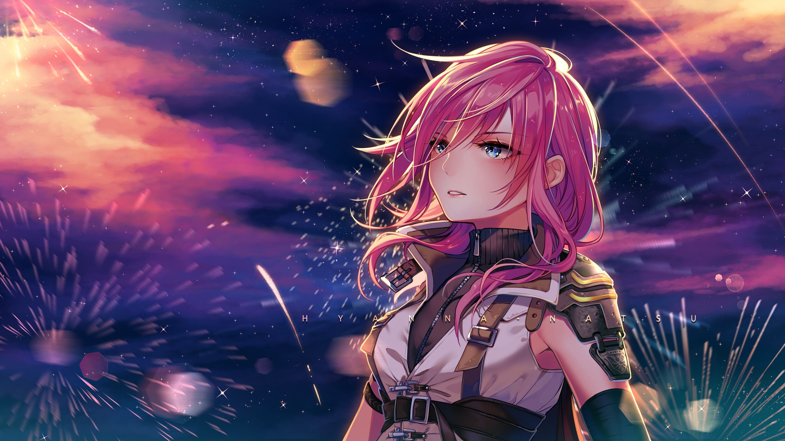 2560x1440 Anime Girl Pink Hairs Looking Away 4k 1440P Resolution, Desktop