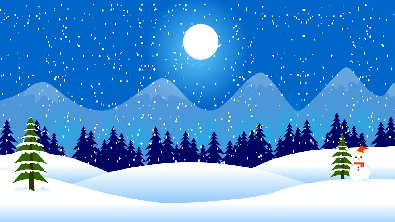 1280x720 SNOW fall night. winter landscape. Christmas time. cartoon Background animation, Desktop