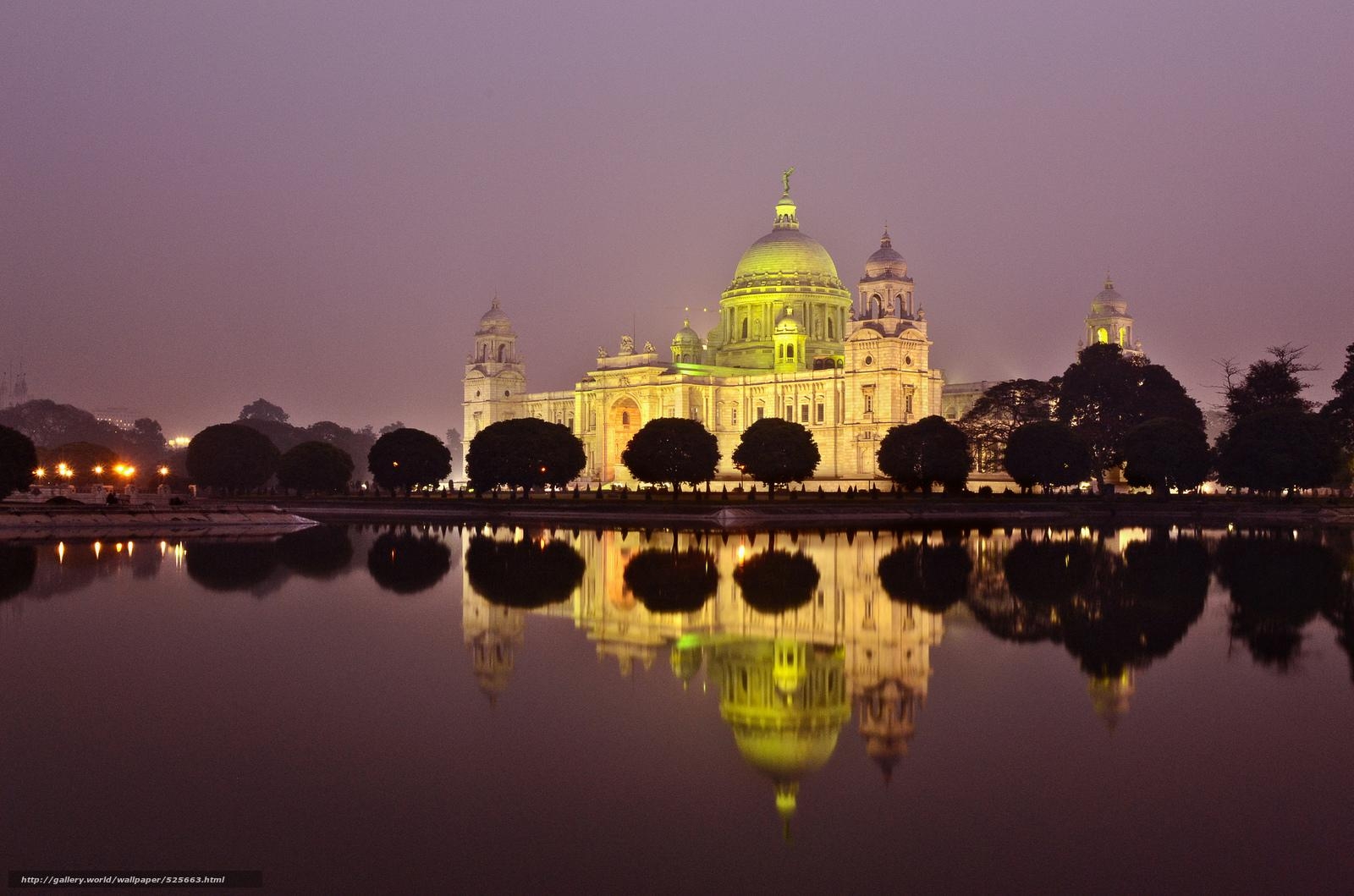 1600x1060 Download wallpaper India, Calcutta, memoreal Victoria, night free, Desktop