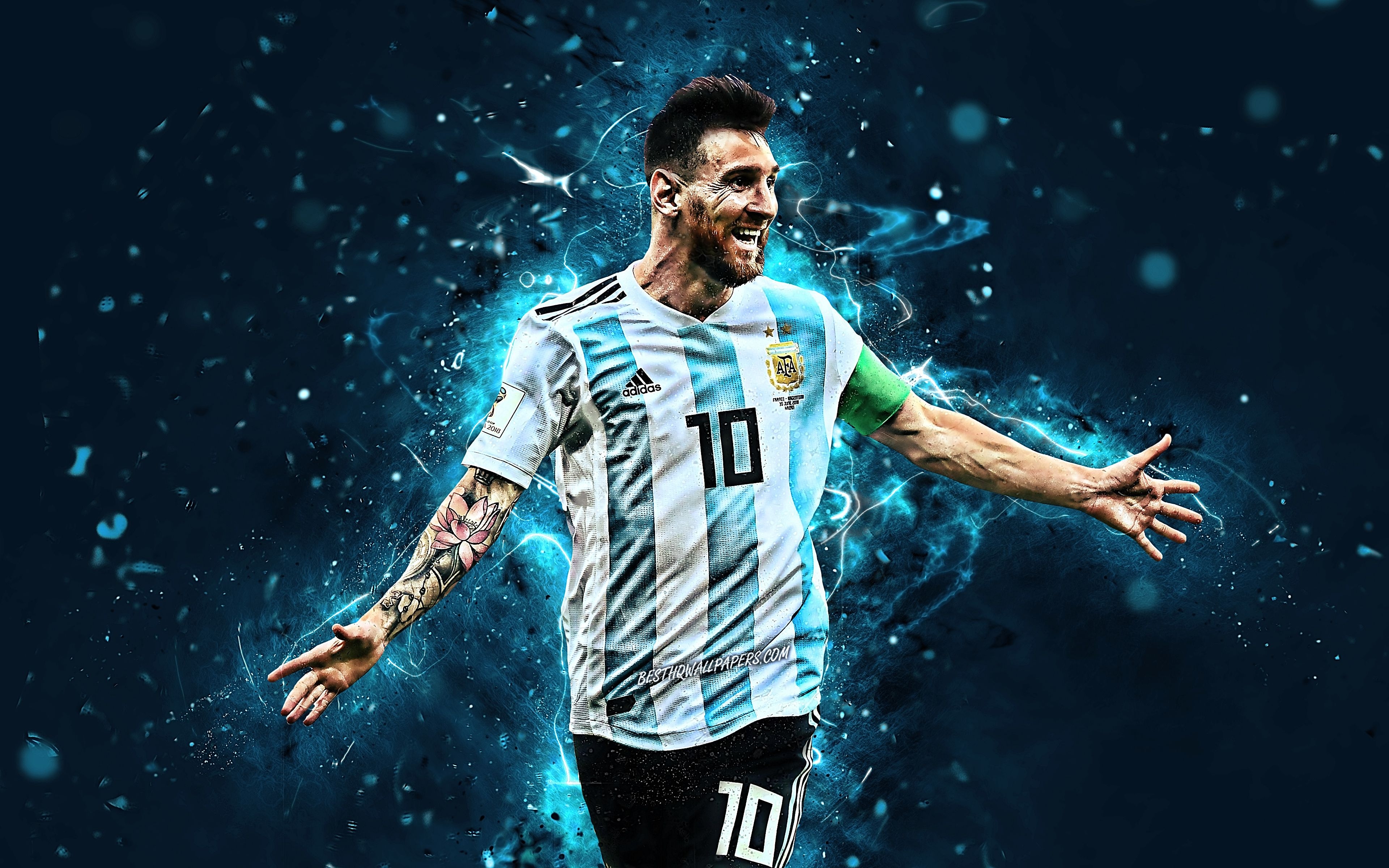 3840x2400 Download wallpaper 4k, Lionel Messi, joy, Argentina national football team, goal, football stars, Leo Messi, soccer, Messi, abstract art, Argentine National Team, footballers, Messi 4k for desktop with resolution. High Quality, Desktop