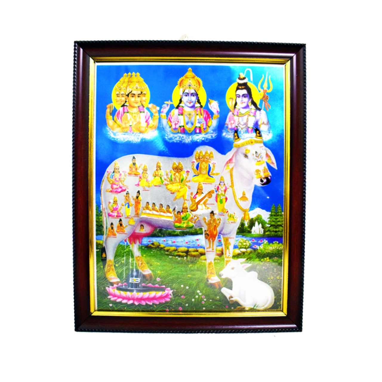 1280x1280 Handicraft Gomatha / Kamadhenu Cow with Calf Photo for Pooja and Wall, Phone