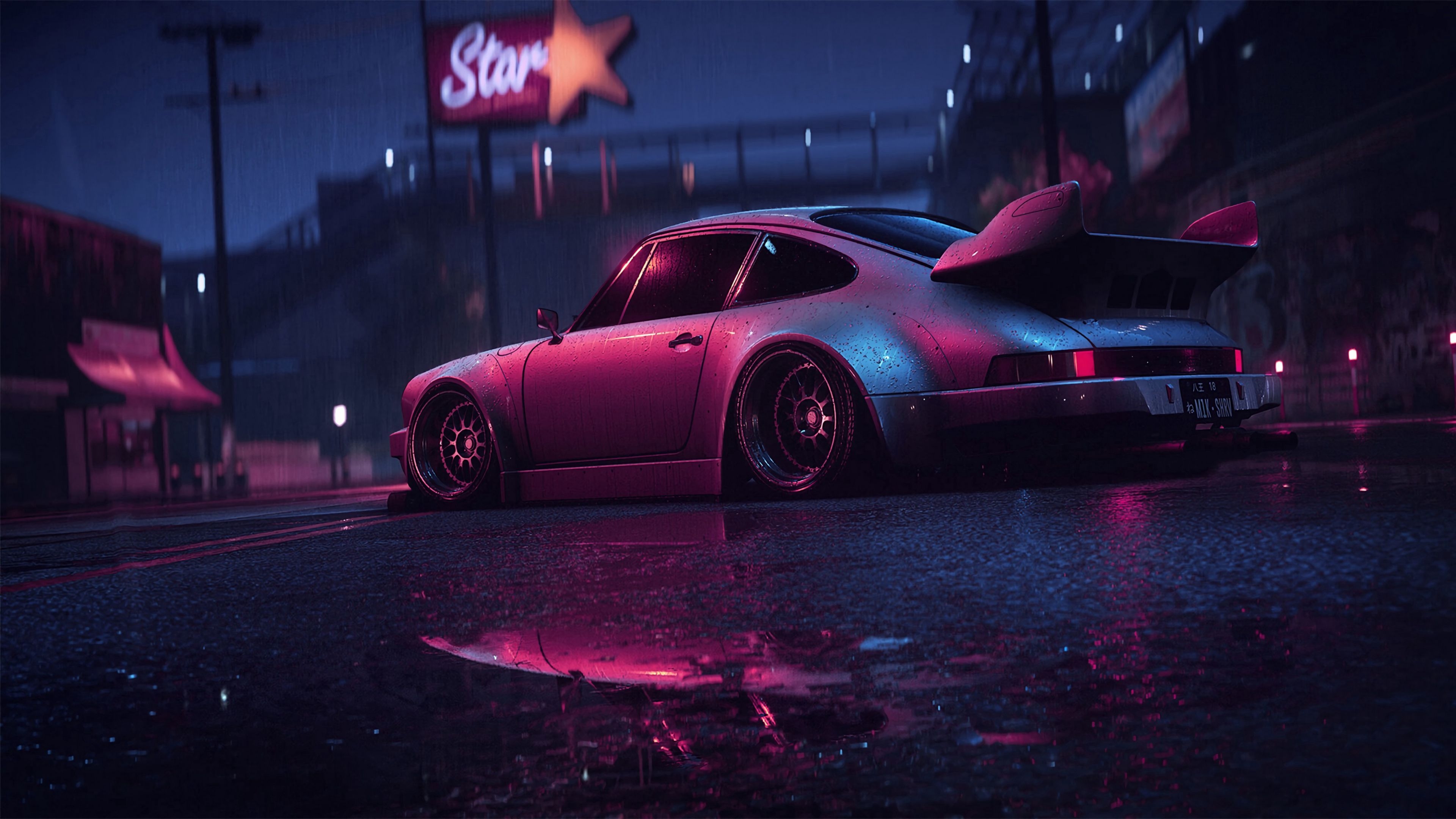 3840x2160 Download wallpaper  porsche 911 carrera rsr, porsche, sports car, old, tuning, night, neon 4k uhd 16:9 HD background, Desktop