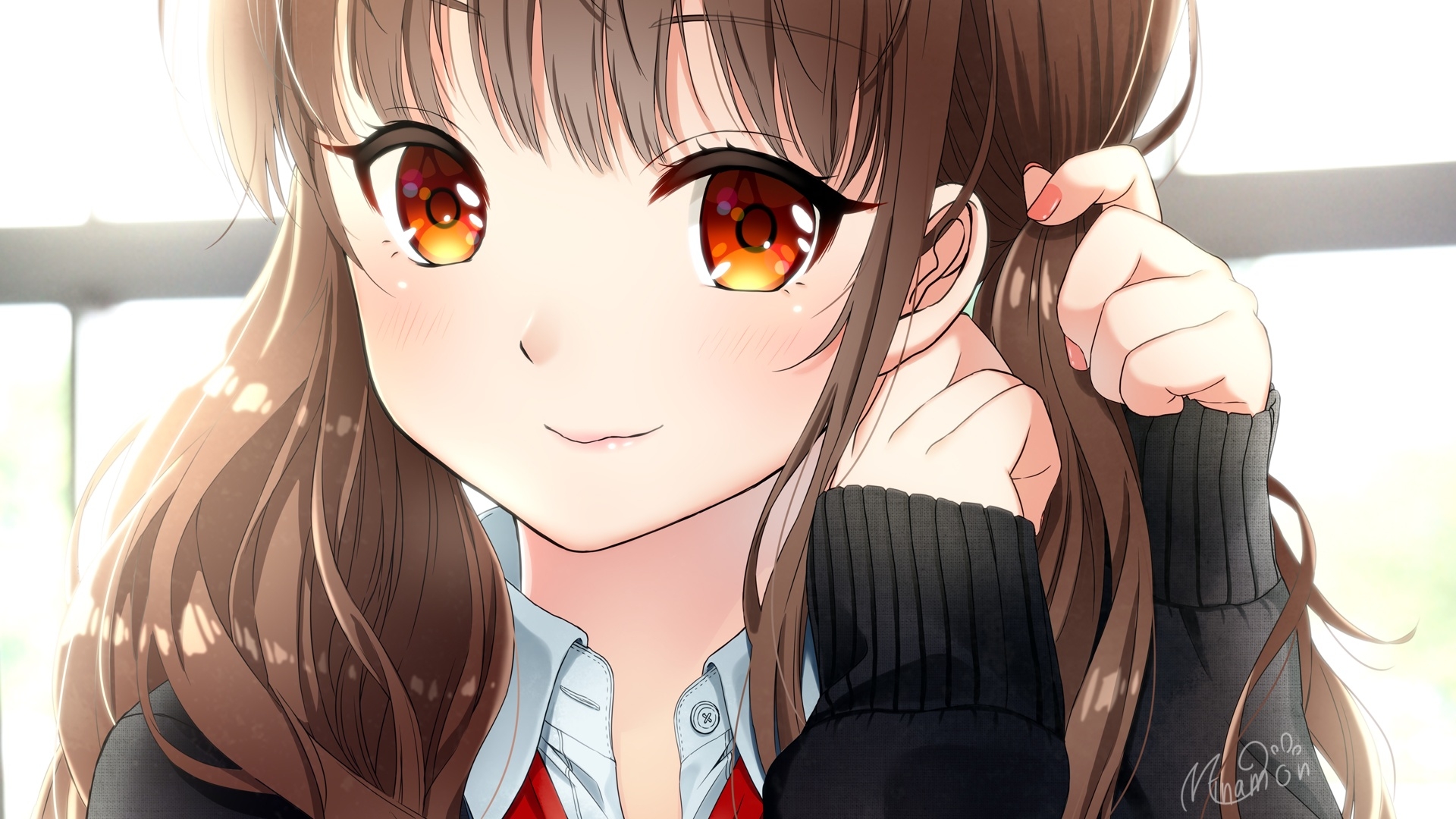 1920x1080 Anime Girl Brown Hair Smiling Close Up Original Anime Girl Wallpaperx1080, Desktop