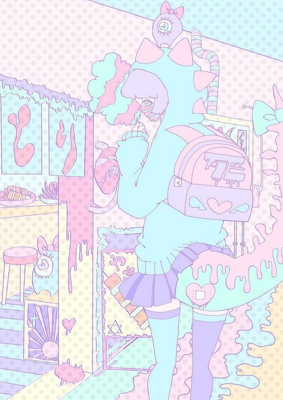 980x1380 Aesthetic anime style doodle kawaii pastel cute wallpaper background, Phone