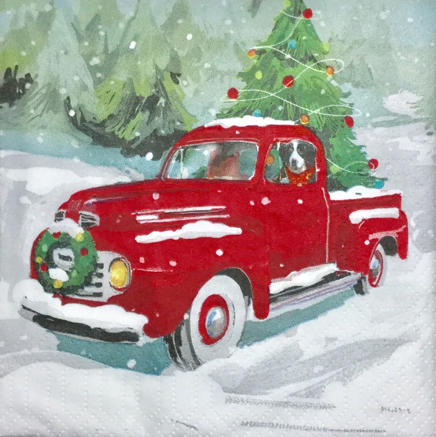 1500x1500 Decoupage Holiday Napkins, Set of Vintage Red Pickup Truck Dog Snow Christmas, 10 x 10 unfolde. Red christmas cards, Christmas red truck, Christmas paintings, Phone