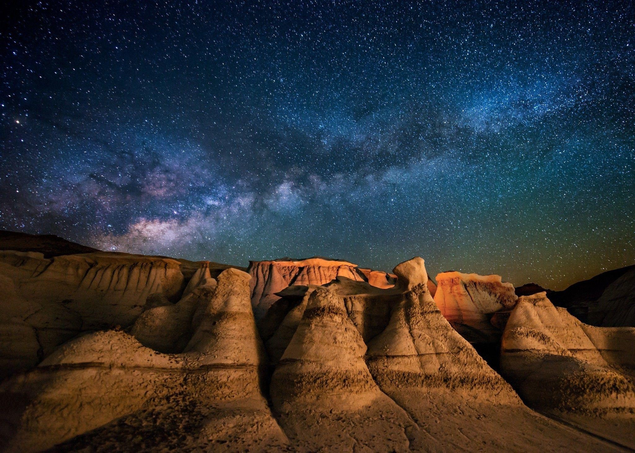 2050x1470 landscape, Nature, Milky Way, Galaxy, Starry Night, Desert, Desktop