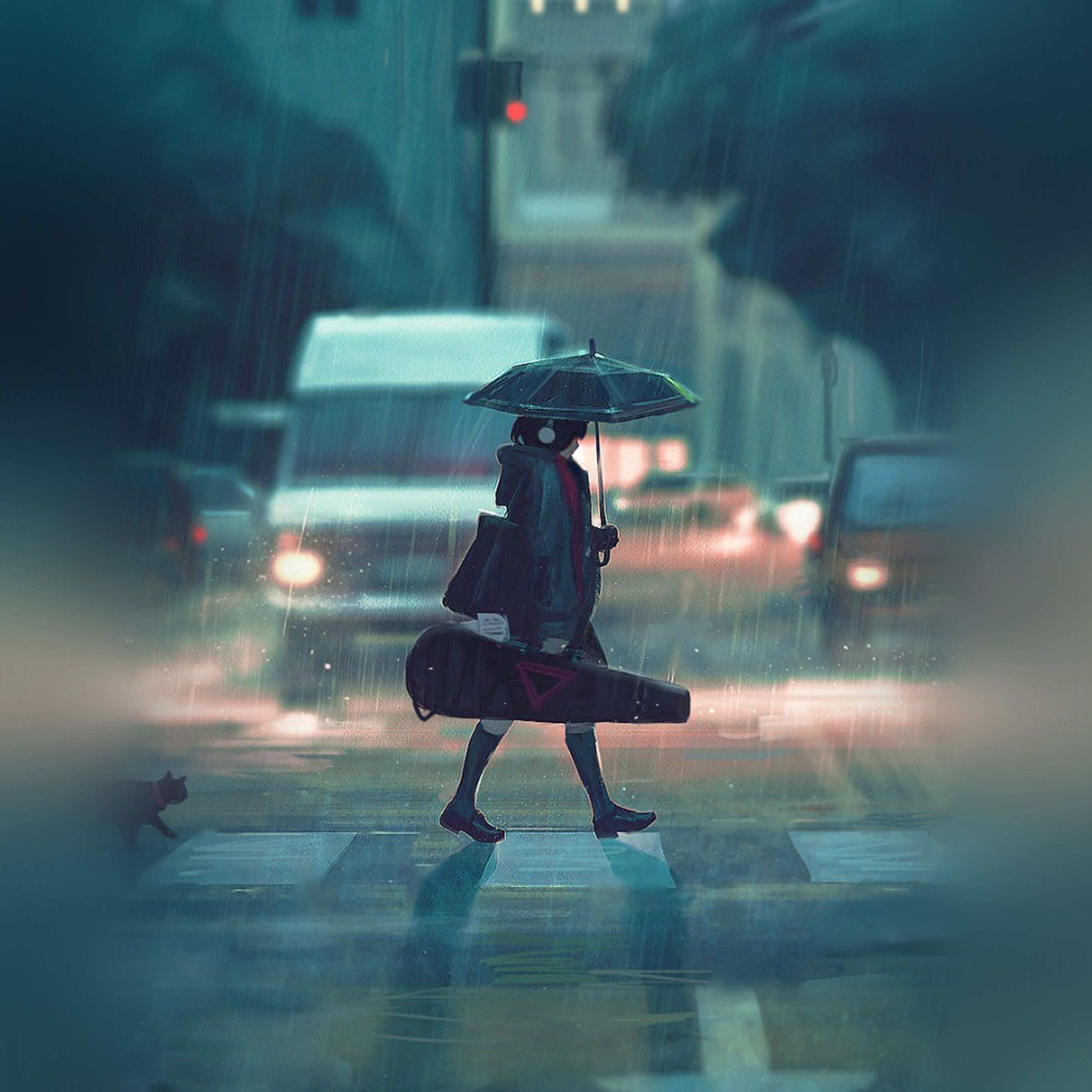 2740x2740 Rainy Day Anime Paint Girl Art Illustration Wallpaper, Phone