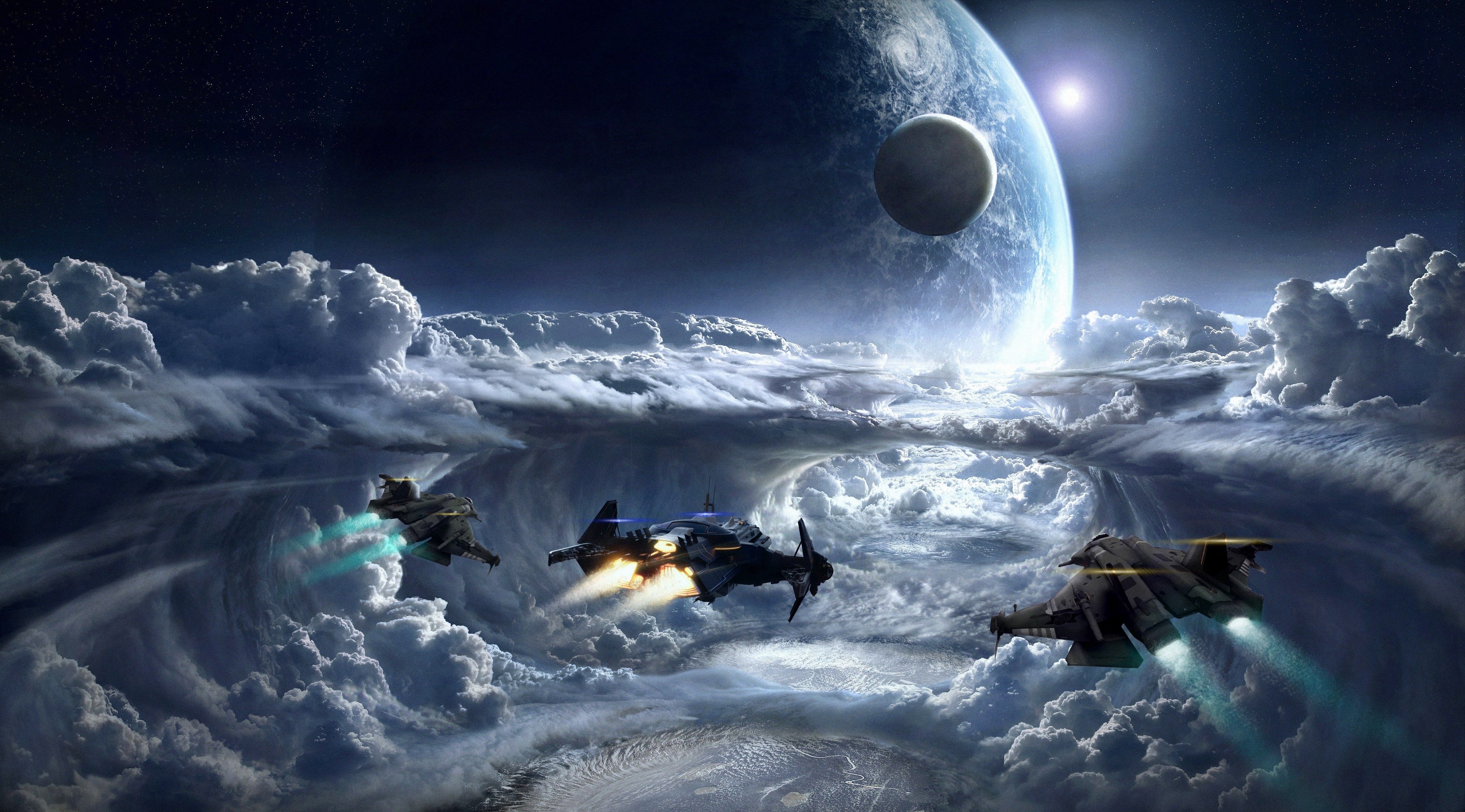 4020x2230 4K, Star Citizen, Ships, Planets, Clouds Gallery HD Wallpaper, Desktop