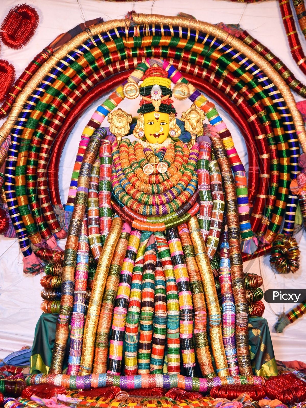 1200x1600 Image of Goddess Kanaka Durga Adorned with Bangles in Vijayawada, Phone