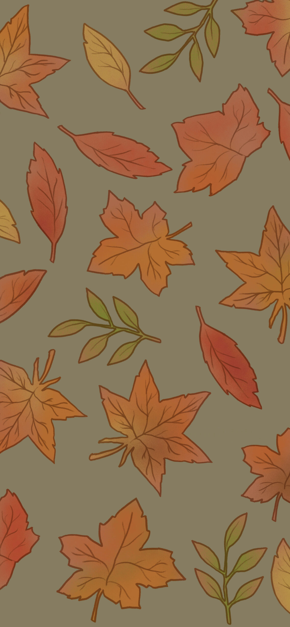 1190x2560 Fall Leaves Green Wallpaper Autumn Wallpaper iPhone, Phone