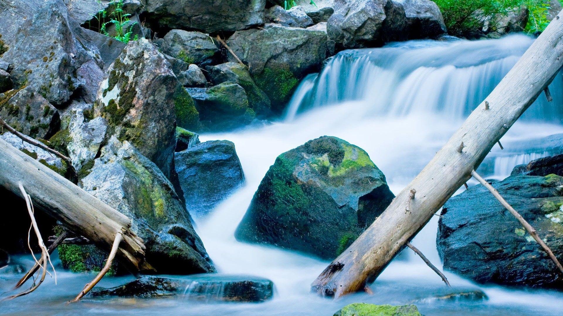 1920x1080 Waterfalls: Mountain Waterfall Idaho Foam Rocks Logs Phone, Desktop