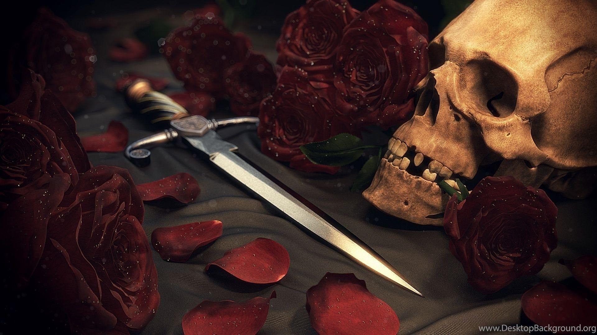 1920x1080 Download Skull And Roses Wallpaper Desktop Background Desktop, Desktop