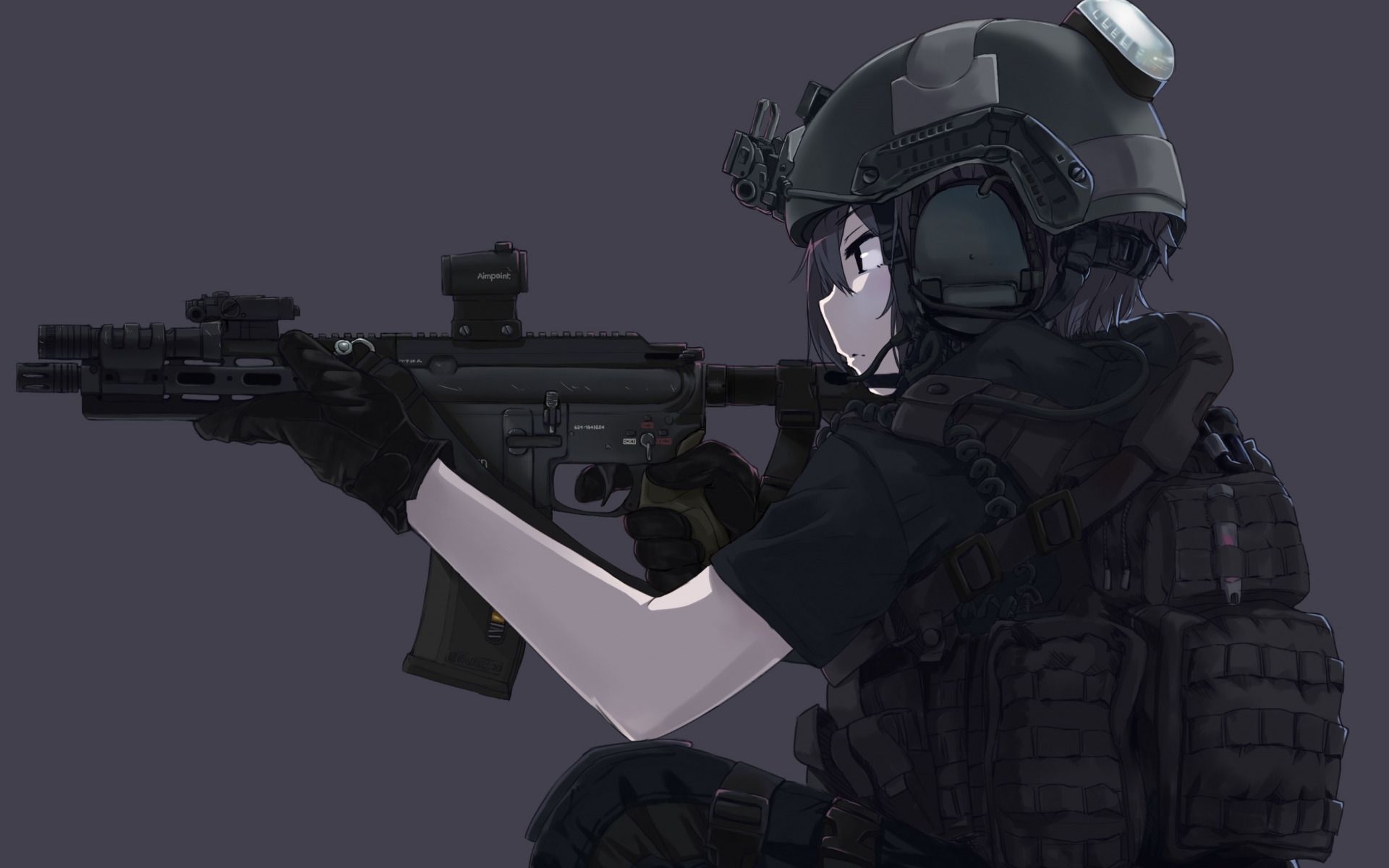 1920x1200 Download wallpaper girl, gun, soldier, military, weapon, anime, black ops, asian, rifle, japanese, gloves, pearls, oriental, asiatic, uniform, special forces, section other in resolution, Desktop