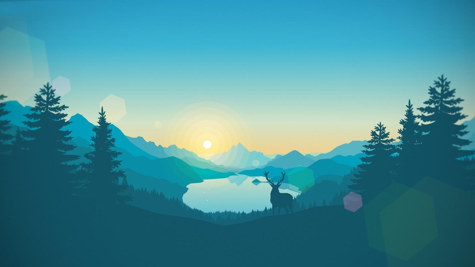 1540x870 Download  Firewatch, Deer, Forest, Night Wallpaper, Desktop