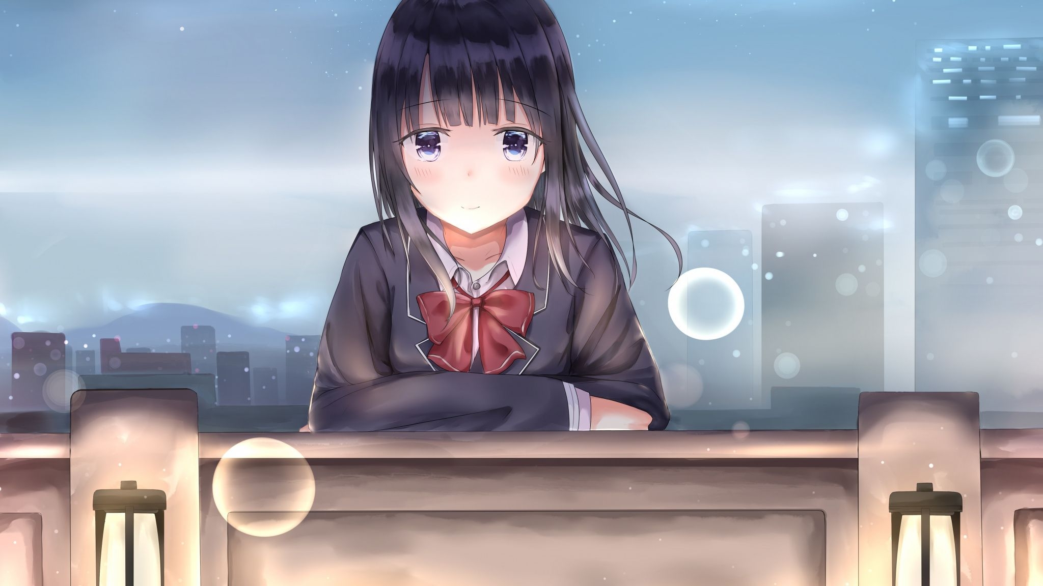 2050x1160 Cute Sad Wallpaper Anime Girl At School, Download Wallpaper, Desktop