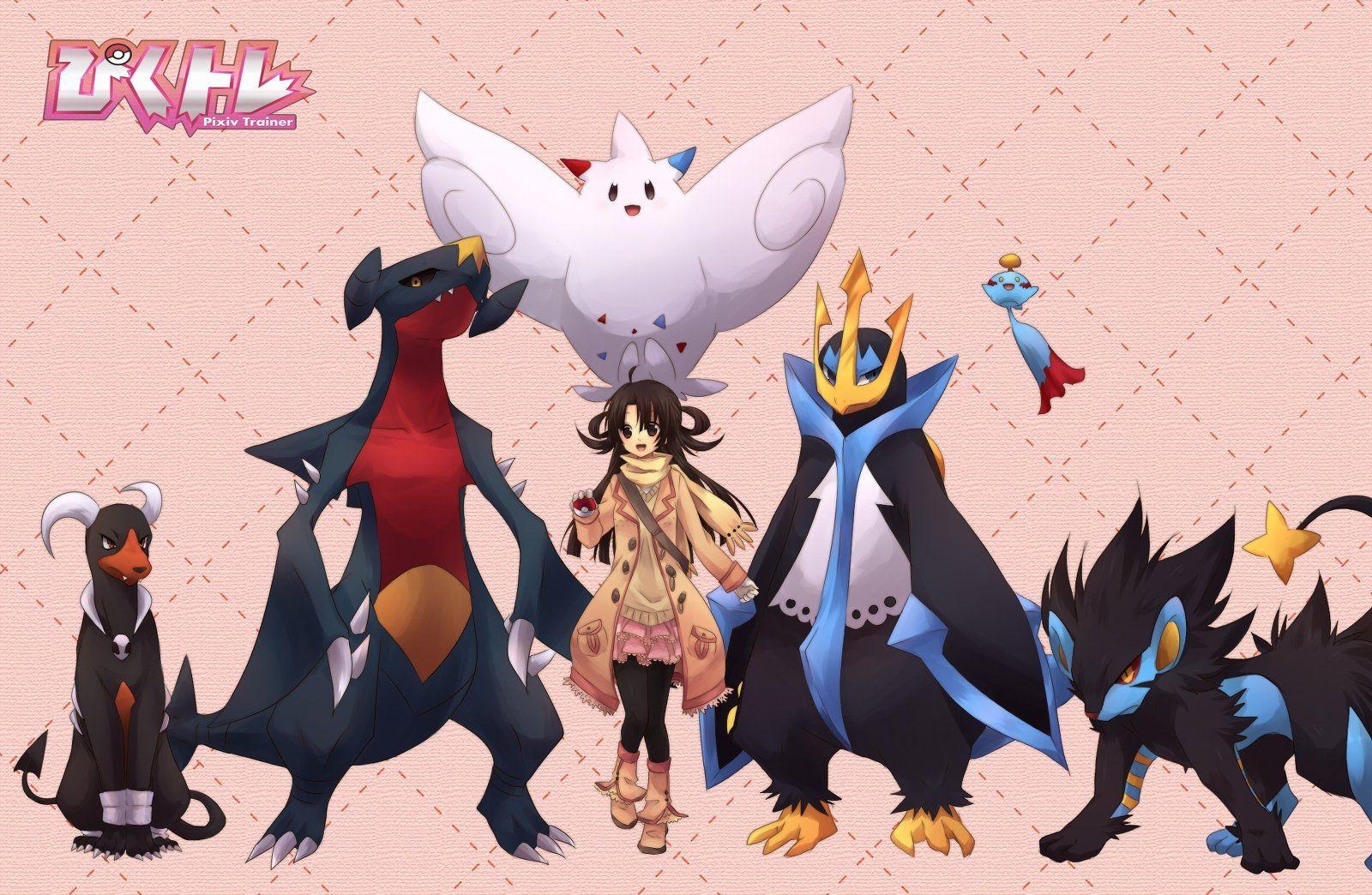 1600x1050 Pokemon brown eyes brown hair chimecho empoleon garchomp houndoom, Desktop