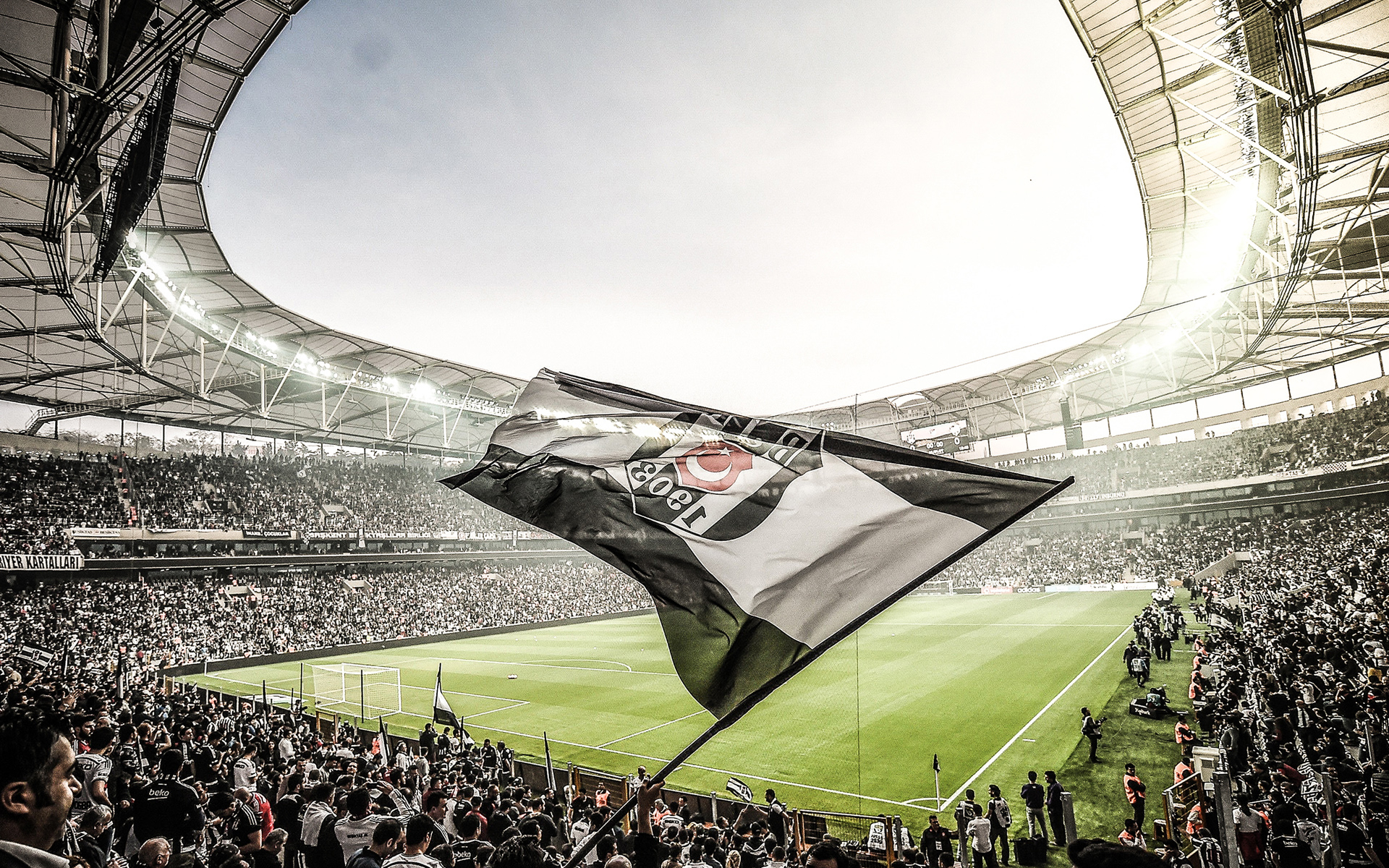 1920x1200 Download wallpaper Vodafone Park, match, Besiktas flag, football stadium, BJK, Vodafone Arena, soccer, Besiktas stadium, Turkey, turkish stadium, Besiktas for desktop with resolution. High Quality HD picture wallpaper, Desktop