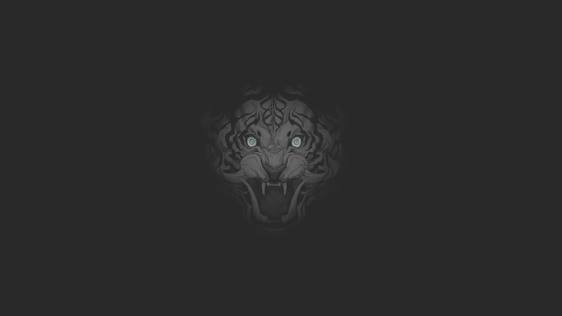 1920x1080 Wallpaper, fan art, illustration, dark background, tiger, selective coloring, minimalism, monochrome, mint, Desktop