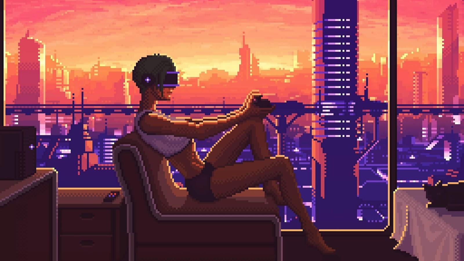 1600x900 Desktop wallpaper Cyberpunk pixel art, Desktop