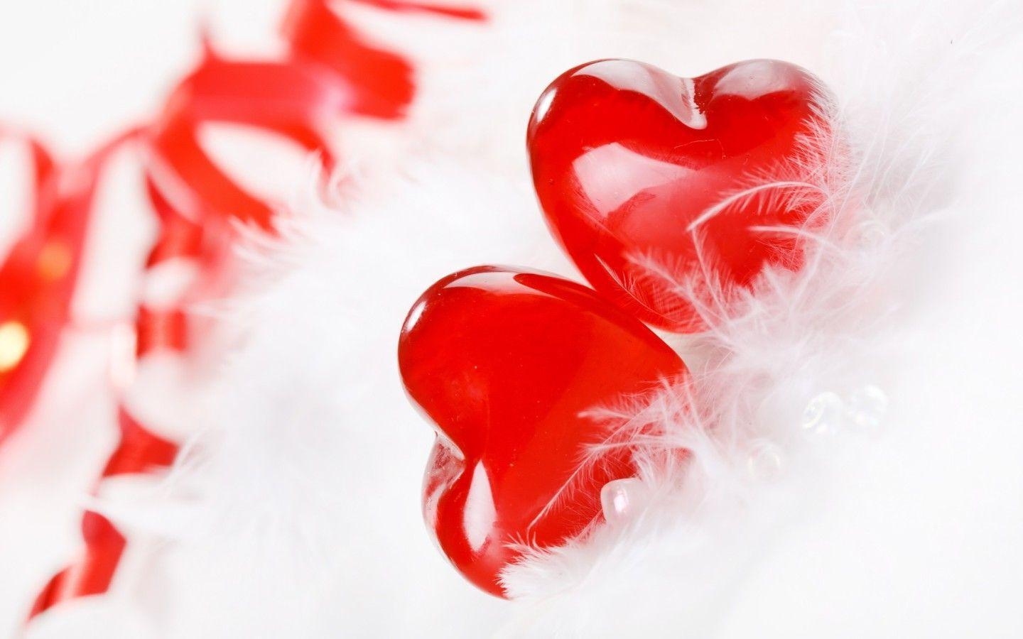 1440x900 Red Hearts in White Feathers widescreen wallpaper. Wide, Desktop