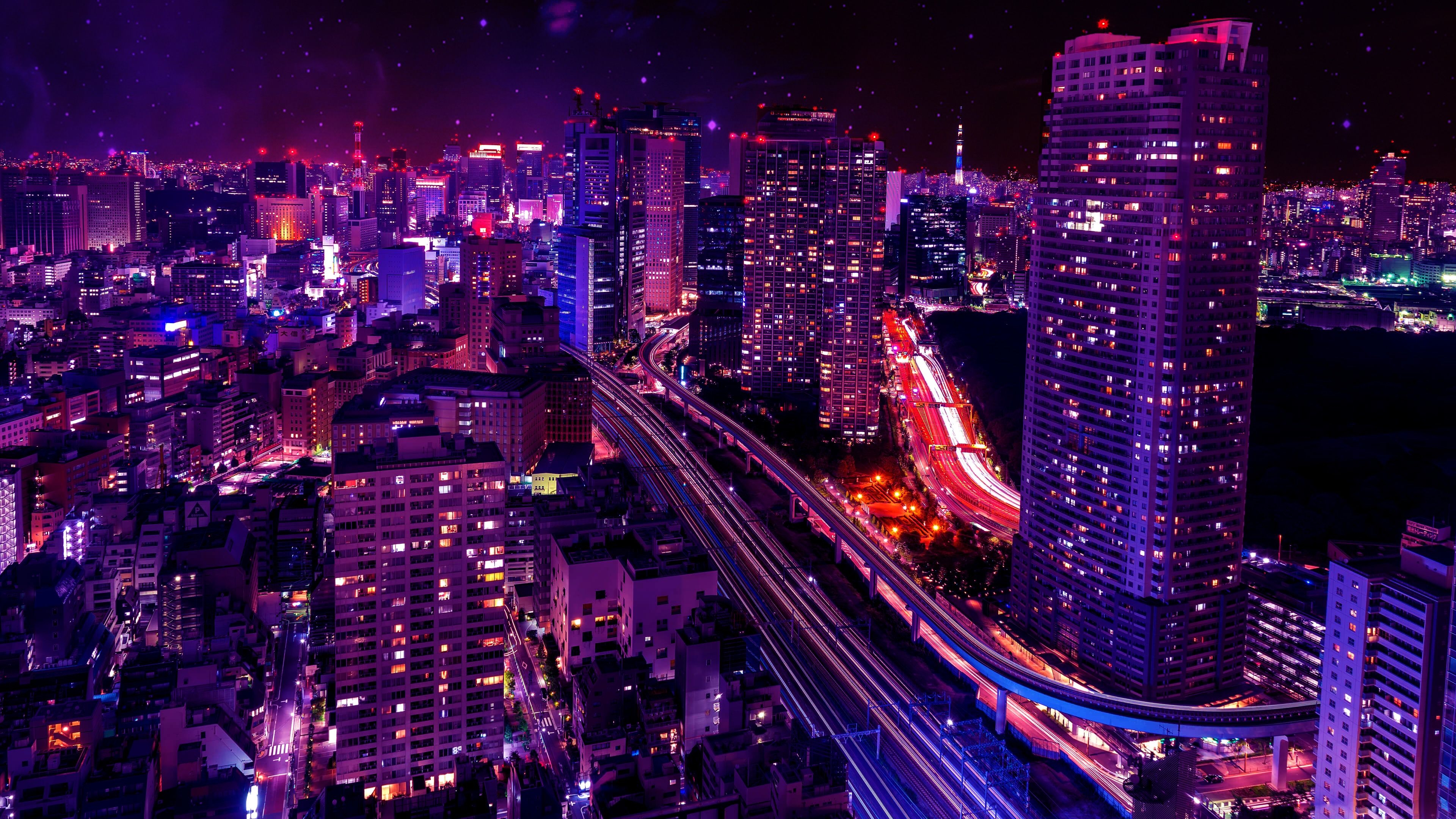 3840x2160 Wallpaper 4k Cityscape Skyscraper Pink Lights Buildings 4k 4k, Desktop