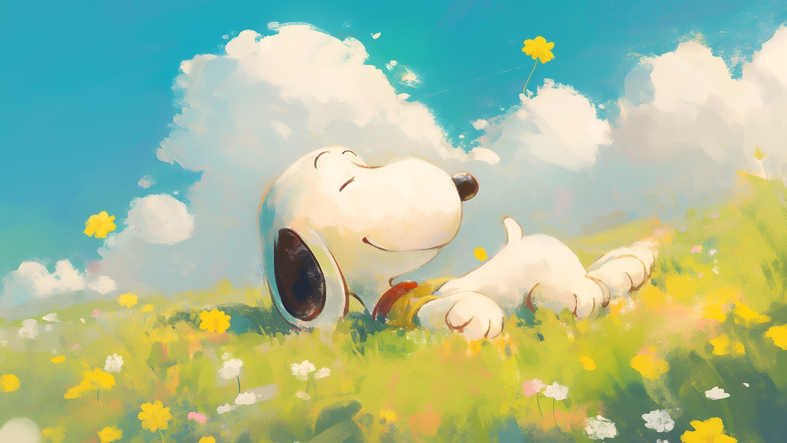 1540x870 Snoopy Lying on Grass Desktop Wallpaper, Desktop