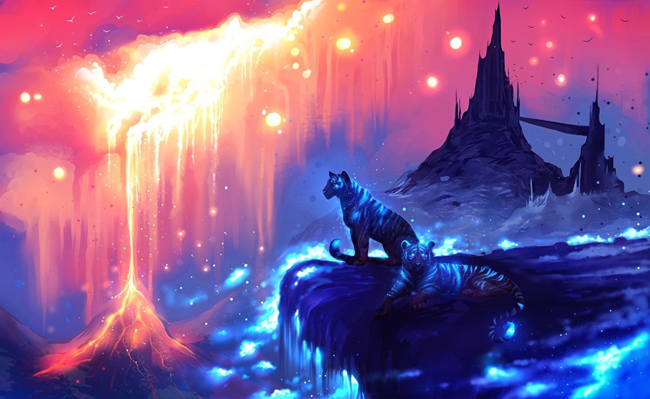 1280x790 Desktop Wallpaper Tigers Fantasy Fantastic world Magical animals, Desktop