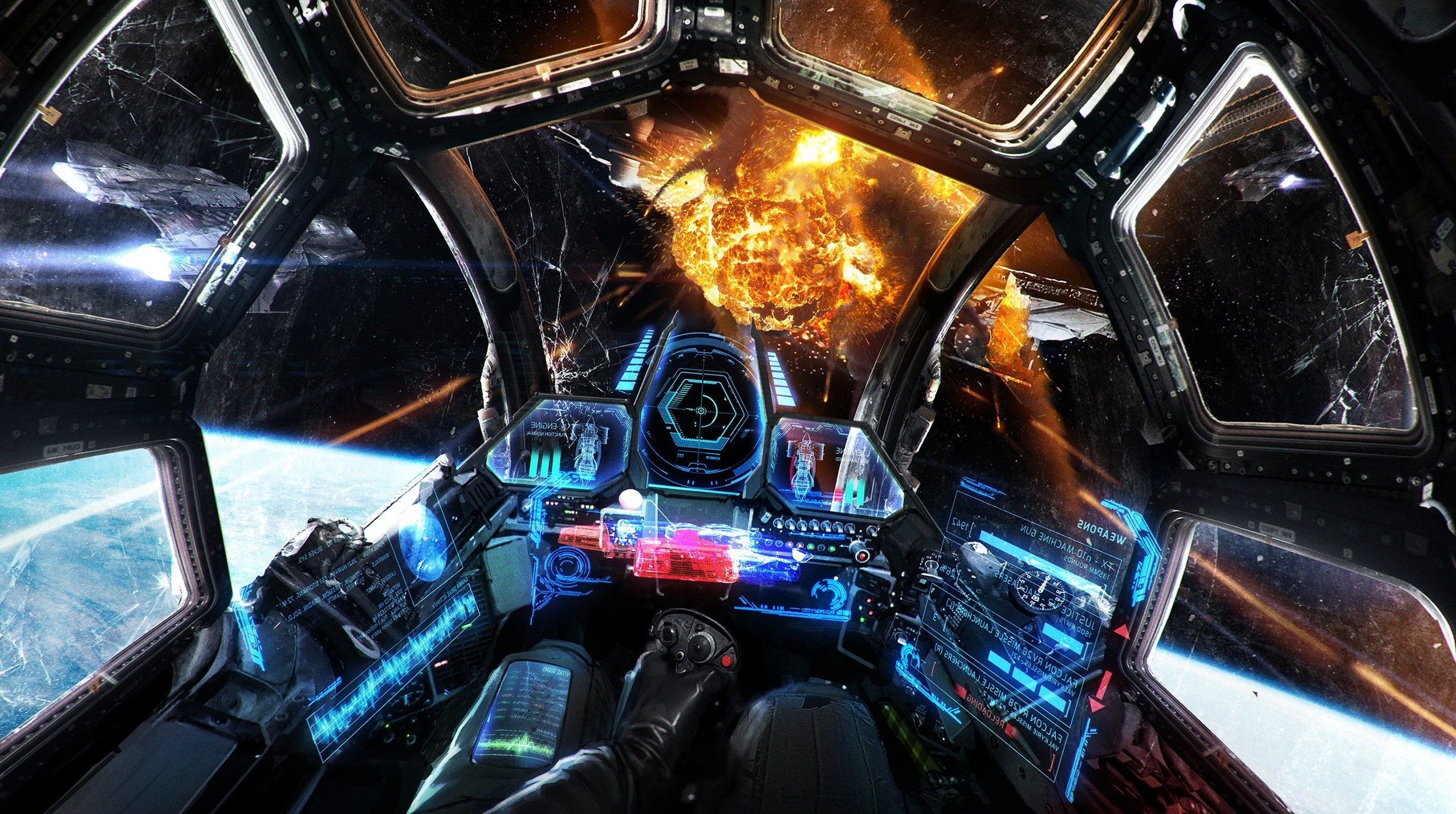 2510x1400 artwork, Science Fiction, Space, Spaceship, HUD, Explosion Wallpaper HD / Desktop and Mobile Background, Desktop