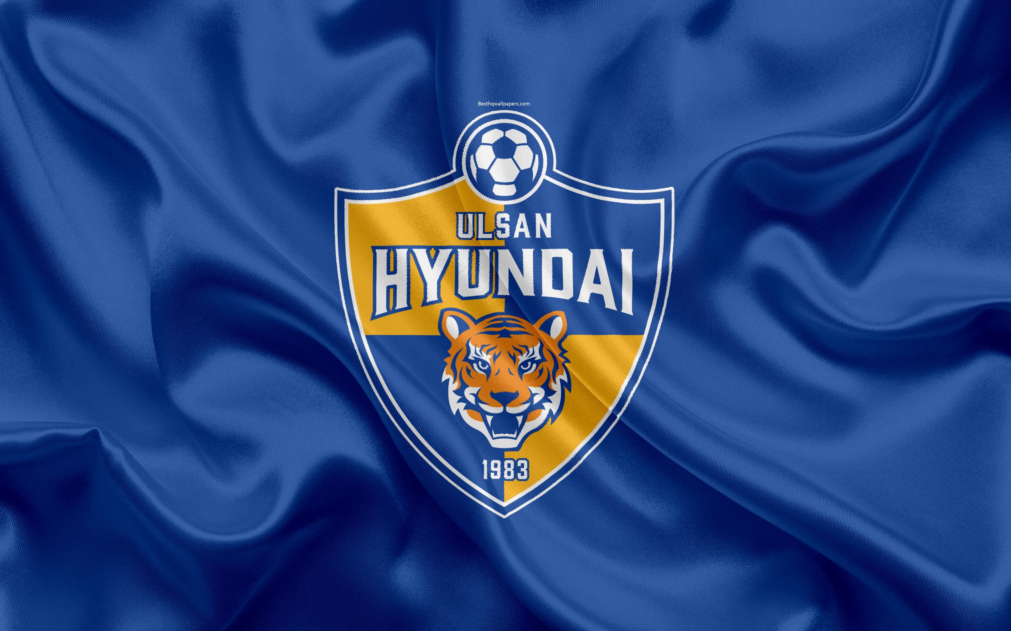 3840x2400 Download wallpaper Ulsan Hyundai FC, silk flag, 4k, logo, emblem, Desktop