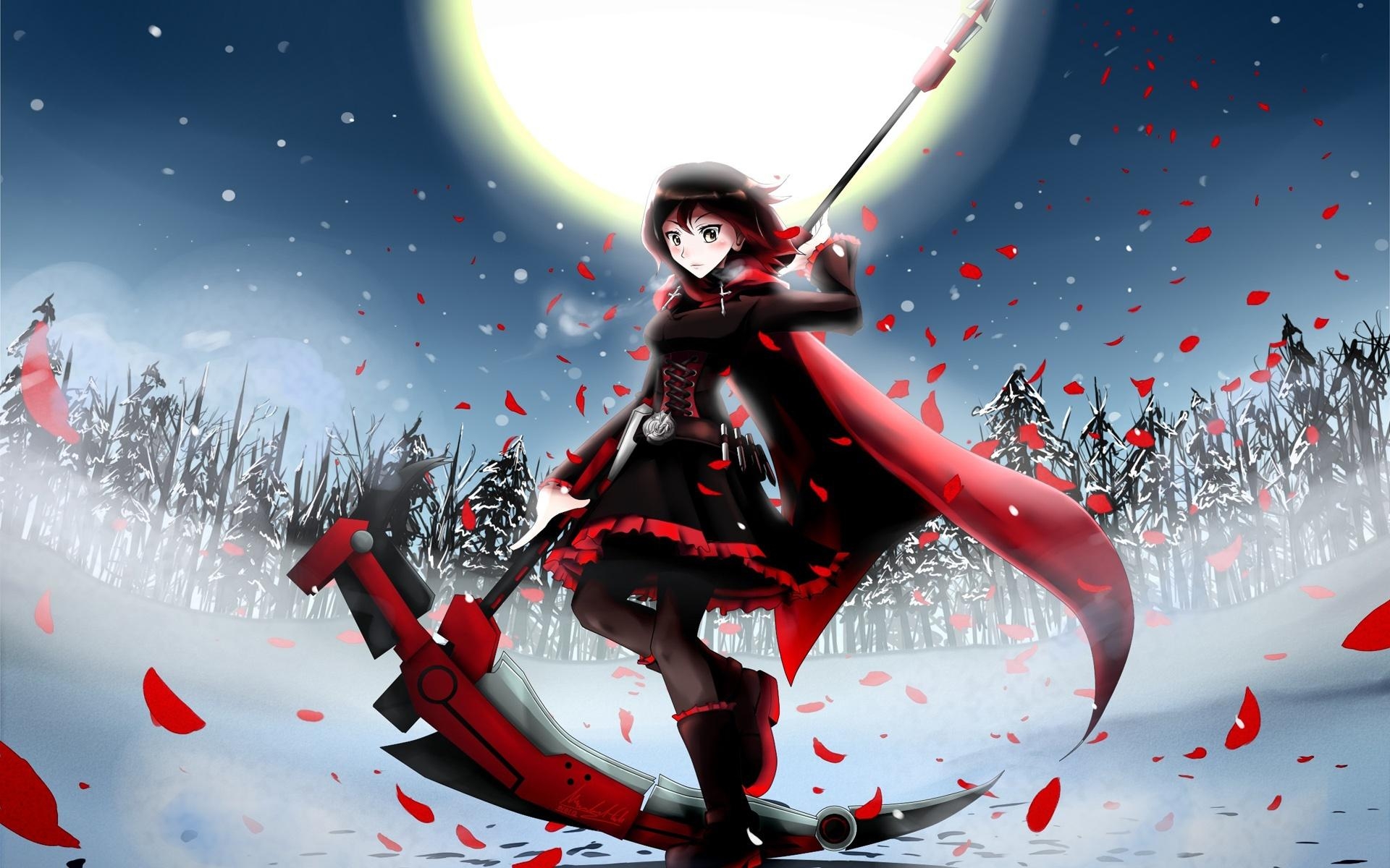 1920x1200 Wallpaper Anime girl at winter night, moon, fields  HD, Desktop