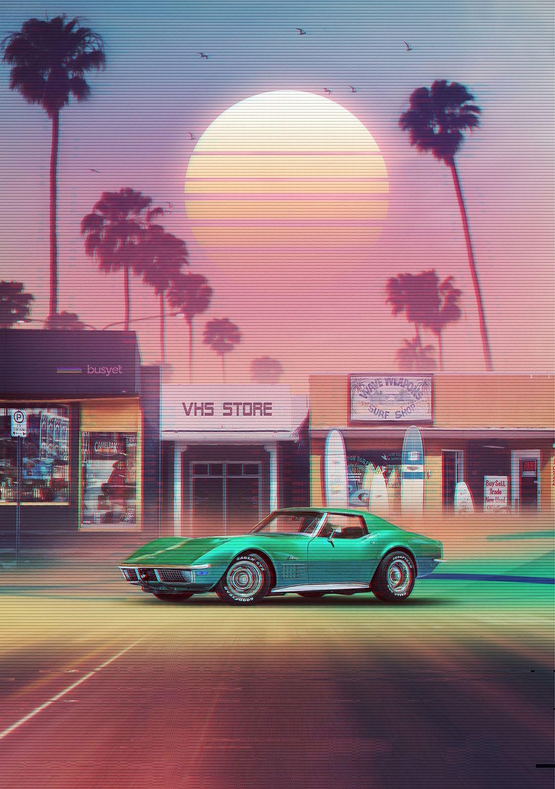 1080x1540 Synthwave Sunset Drive' Poster by dennybusyet. Vintage retrô, Phone