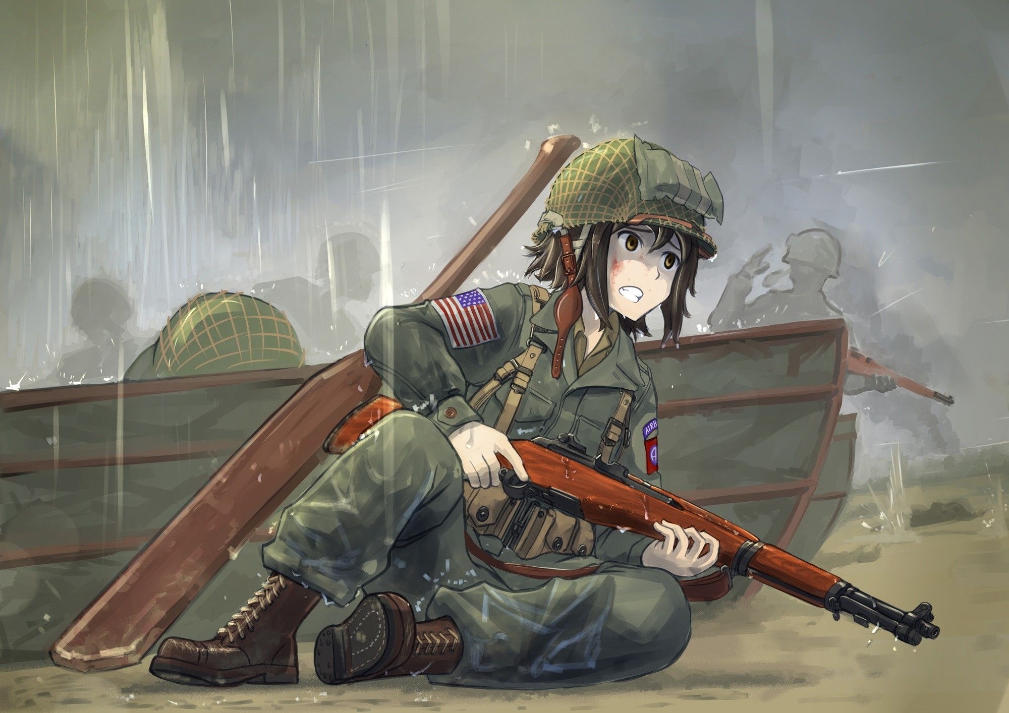 2000x1420 #World War II, #anime girls, #M1 Garand, #anime, #original, Desktop