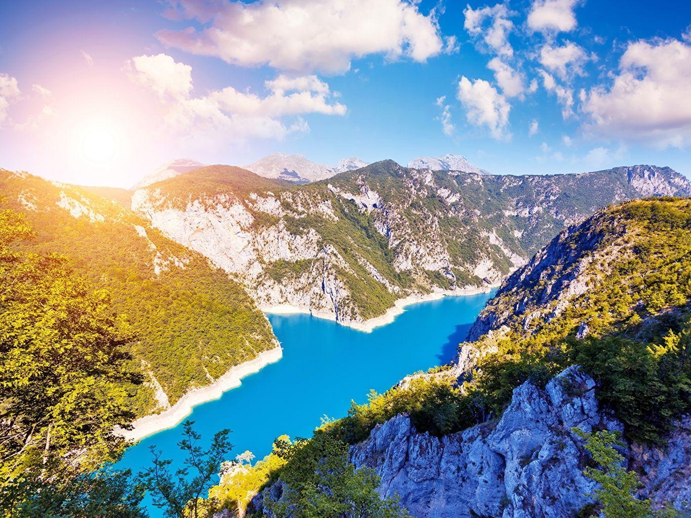 1370x1030 Image Montenegro Lake Piva Nature Mountains Sky Landscape, Desktop
