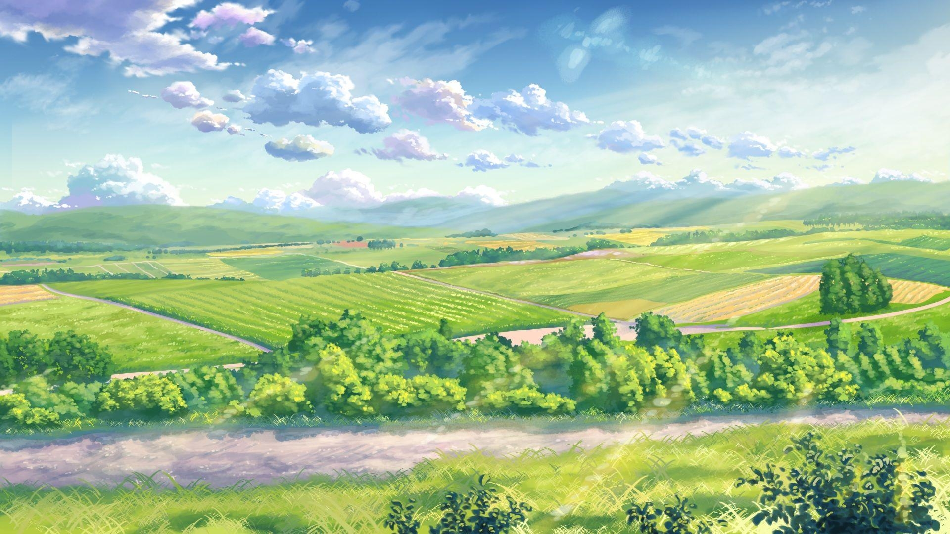 1920x1080 Green Anime Landscape wallpaper. Anime scenery, Desktop