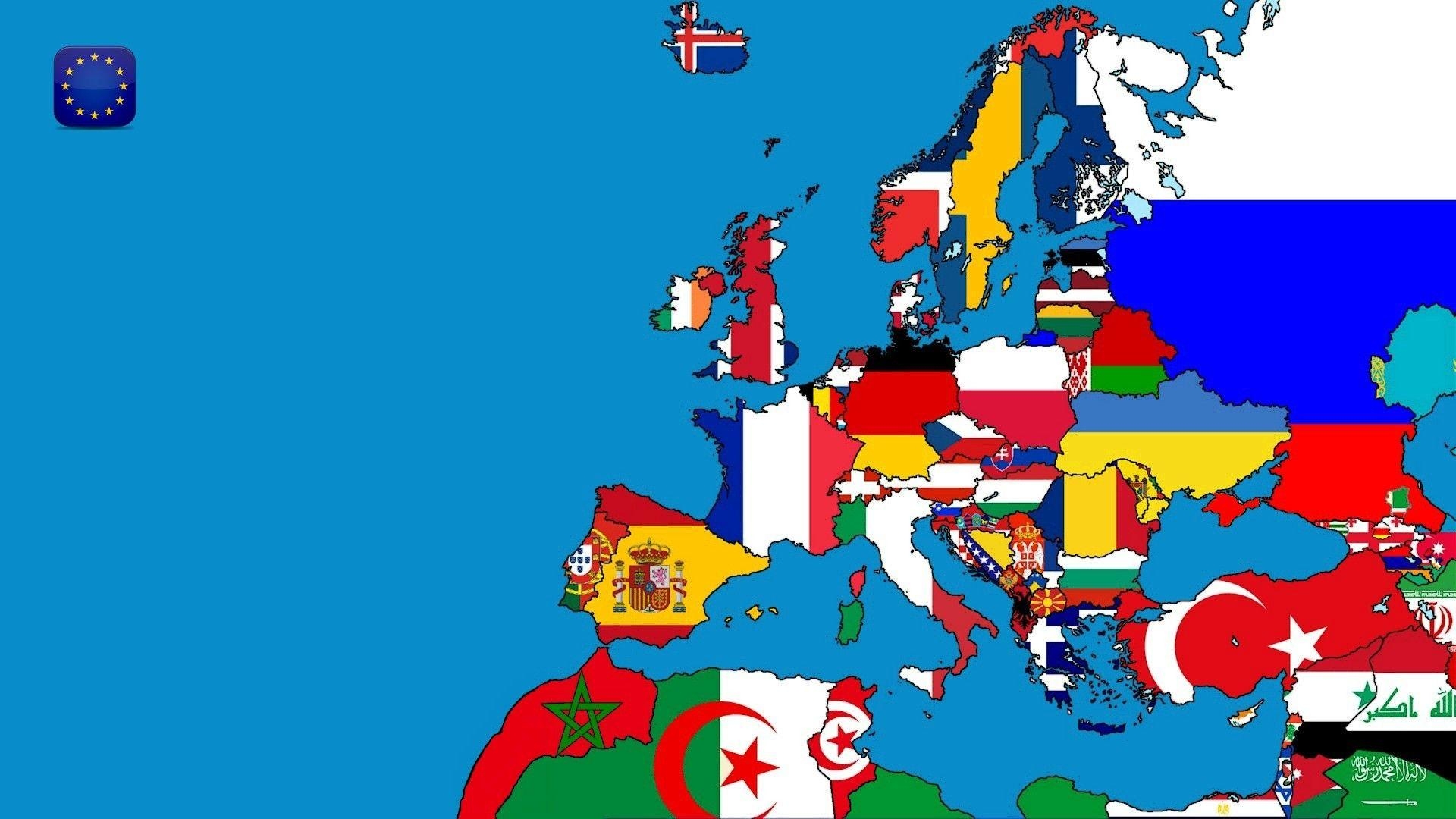 1920x1080 Wallpaper, illustration, sea, cartoon, flag, world, map, Europe, Desktop