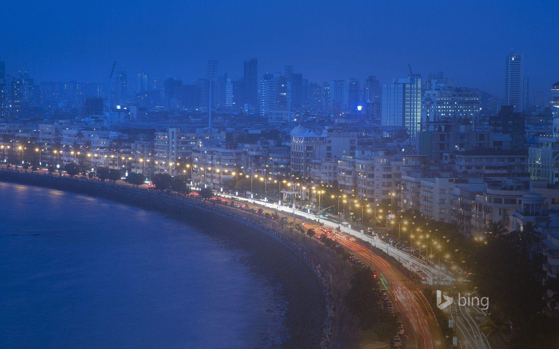 1920x1200 bing city lantern night cityscape traffic water building mumbai, Desktop