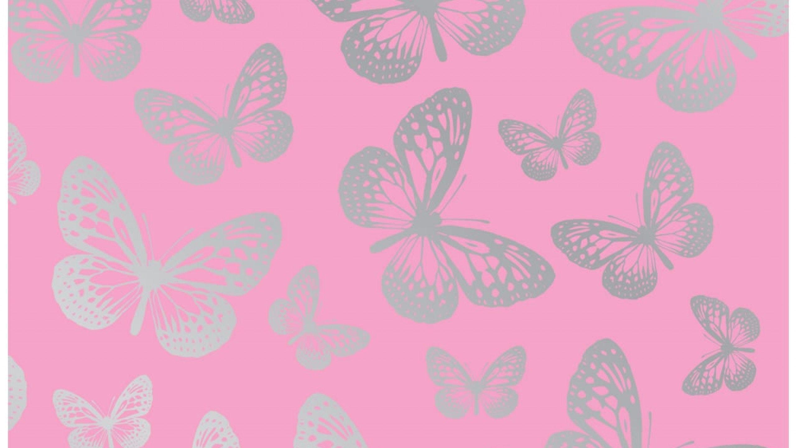 2560x1440 Pink and Silver Butterfly Wallpaper Pattern, Desktop