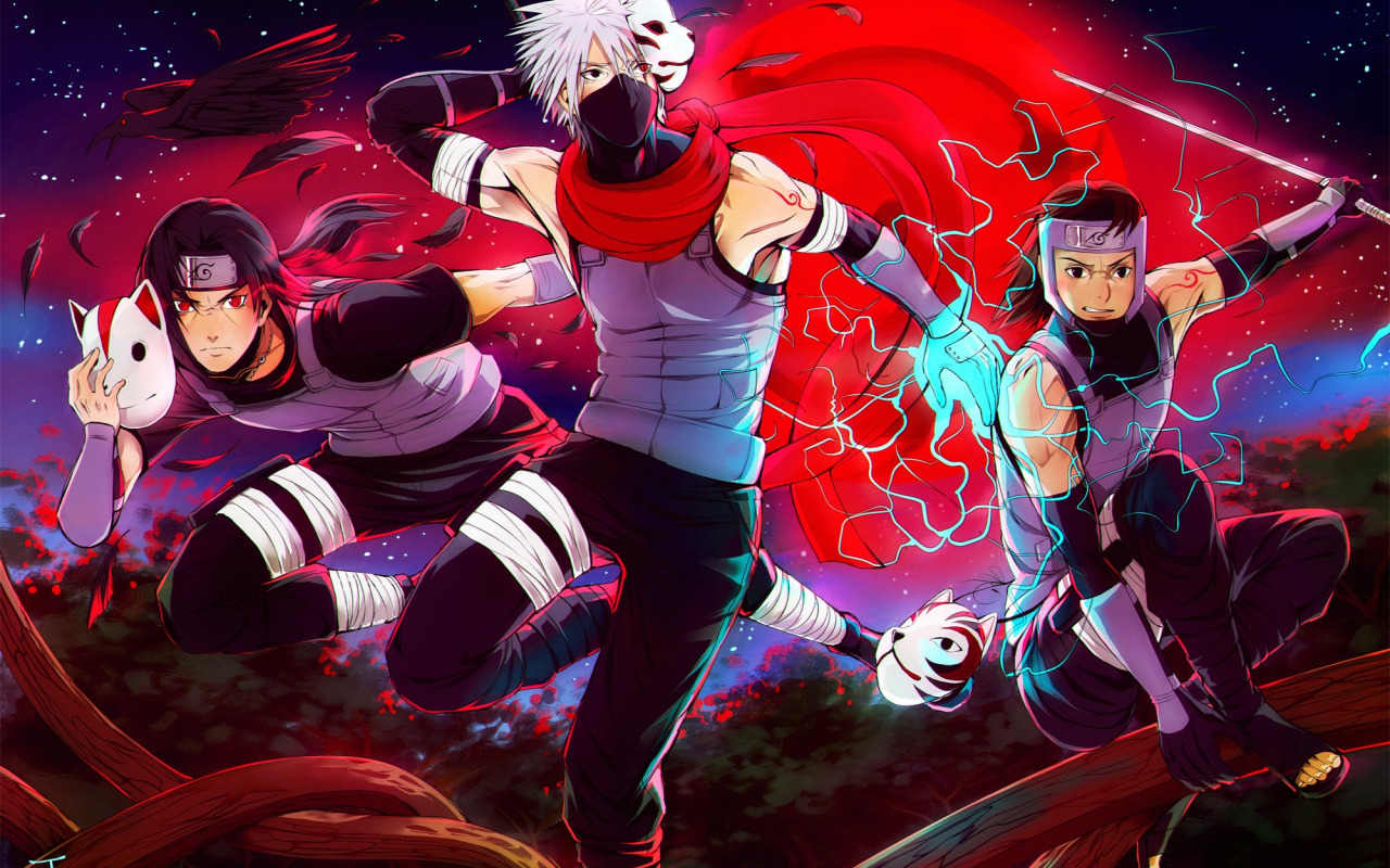 1280x800 Download wallpaper naruto, art, Itachi Uchiha, Yamato, Kakashi Hatake, anbu, Tenzou, by AgentWhiteHawk, section other in resolution, Desktop