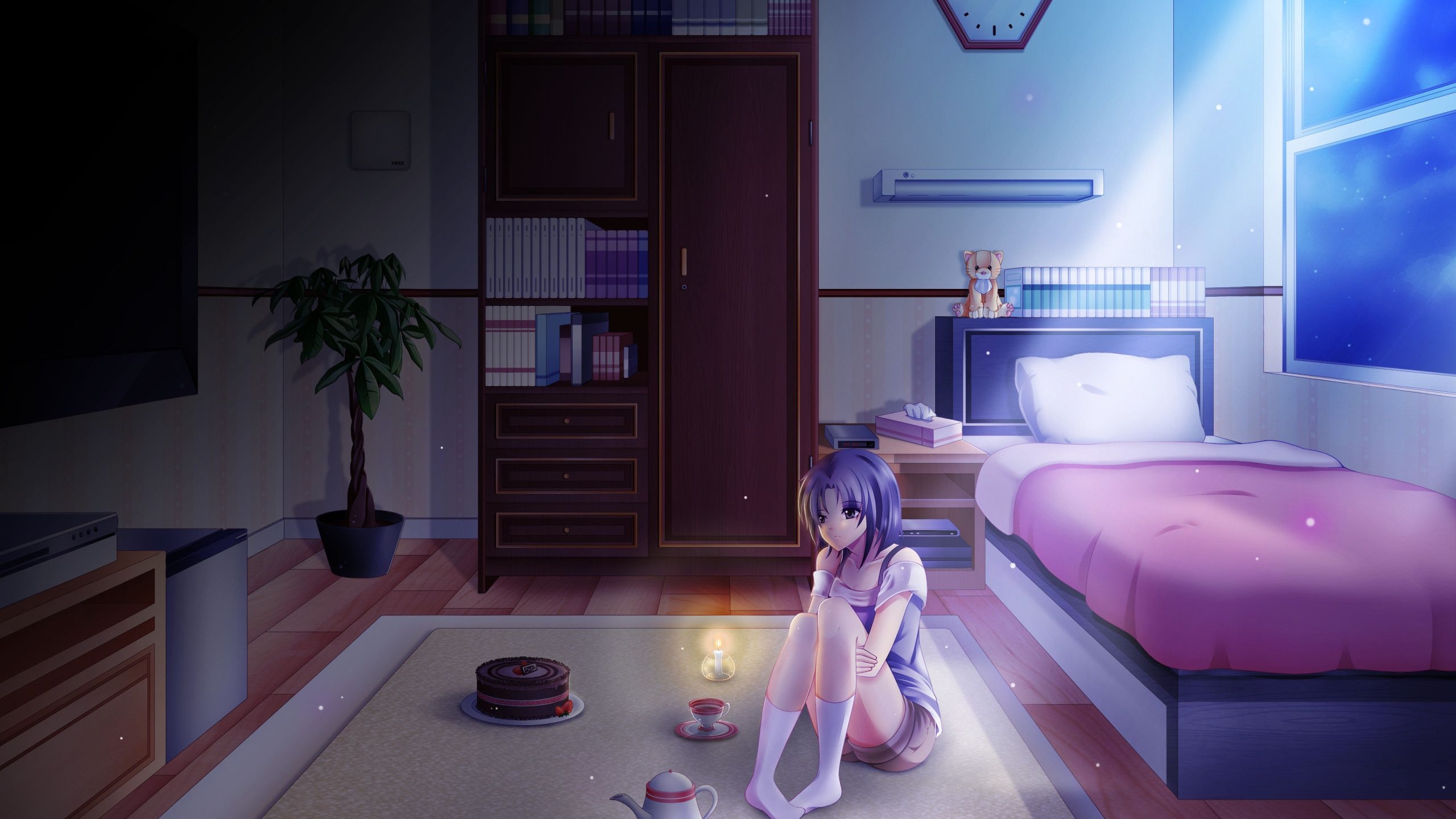 2560x1440 Anime Girl Alone In Room On Her Birthday 1440P, Desktop