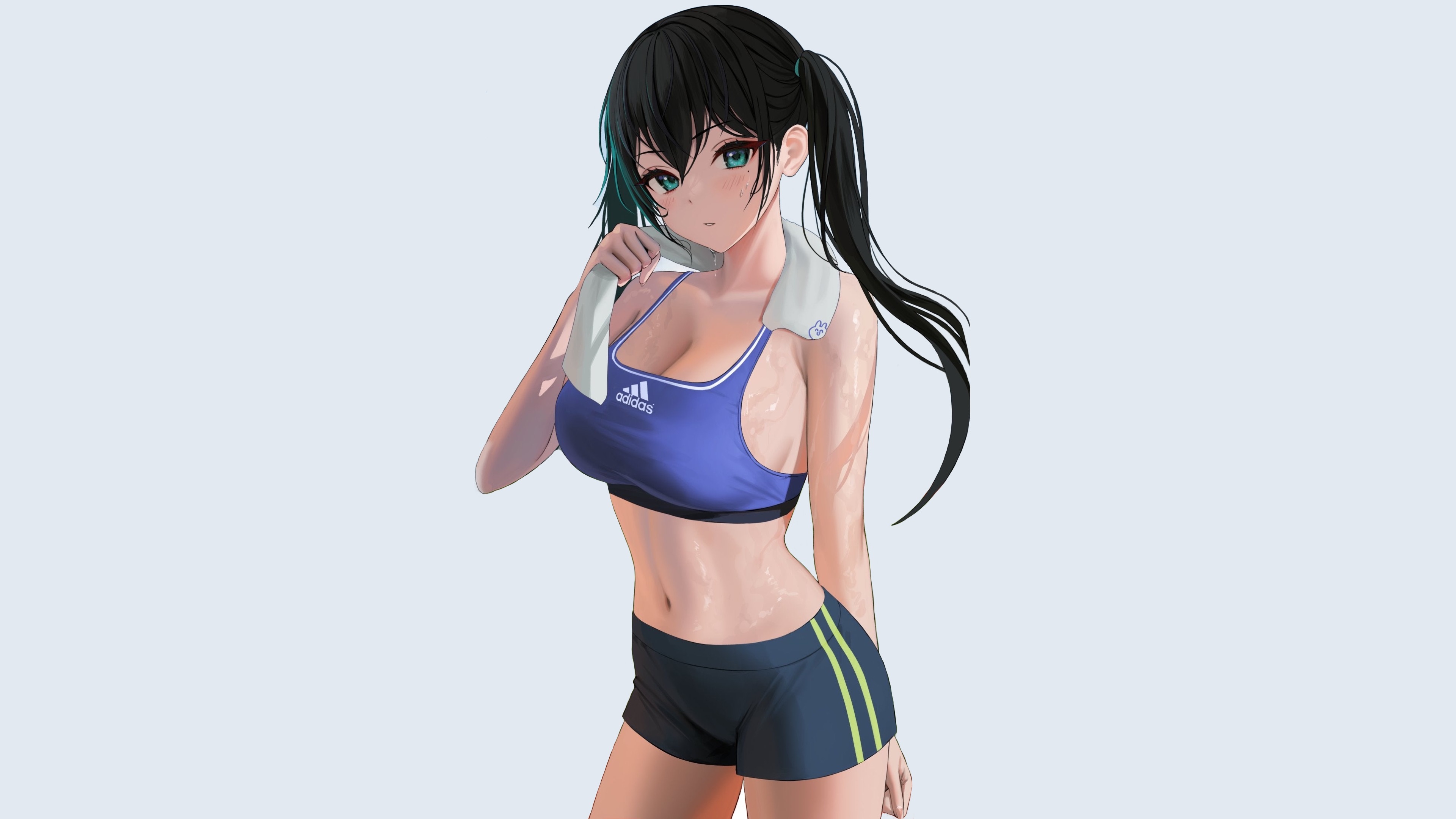 3840x2160 Manual resize of wallpaper girl, , anime, Sports, pretty, exercise, sweat, fitness, towel, tights, sports bra, swearing, Desktop