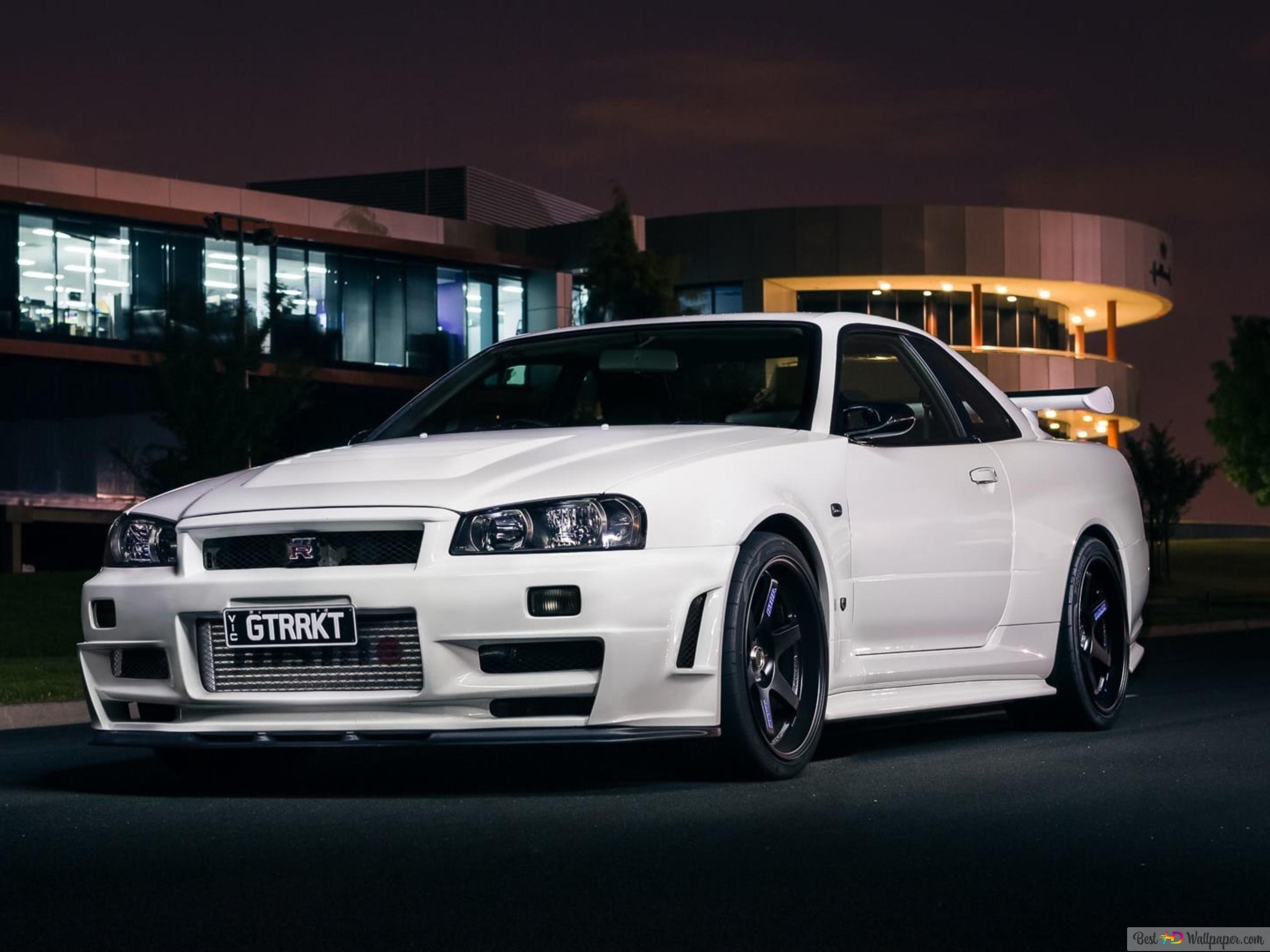 2560x1920 White Nissan Skyline Gt R R34 At Night 4K Wallpaper Download, Desktop