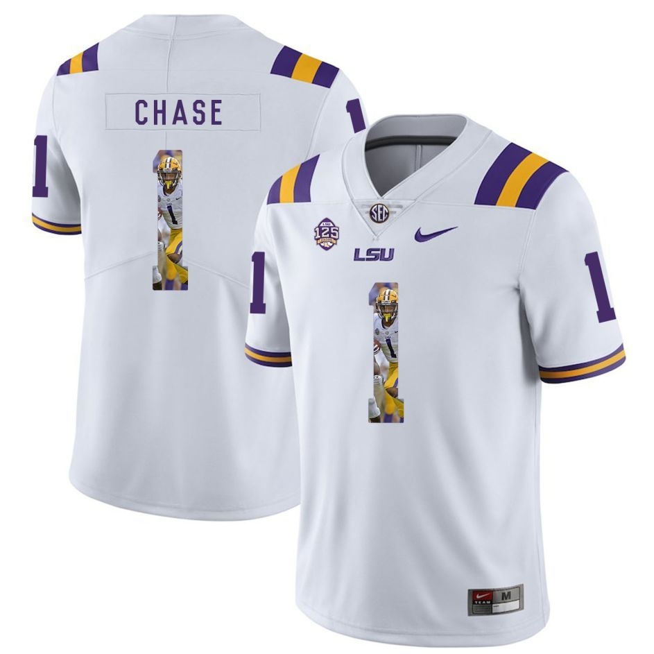 950x950 LSU Tigers Ja'marr Chase 1 White Player Art FootBall Jersey 2019, Phone