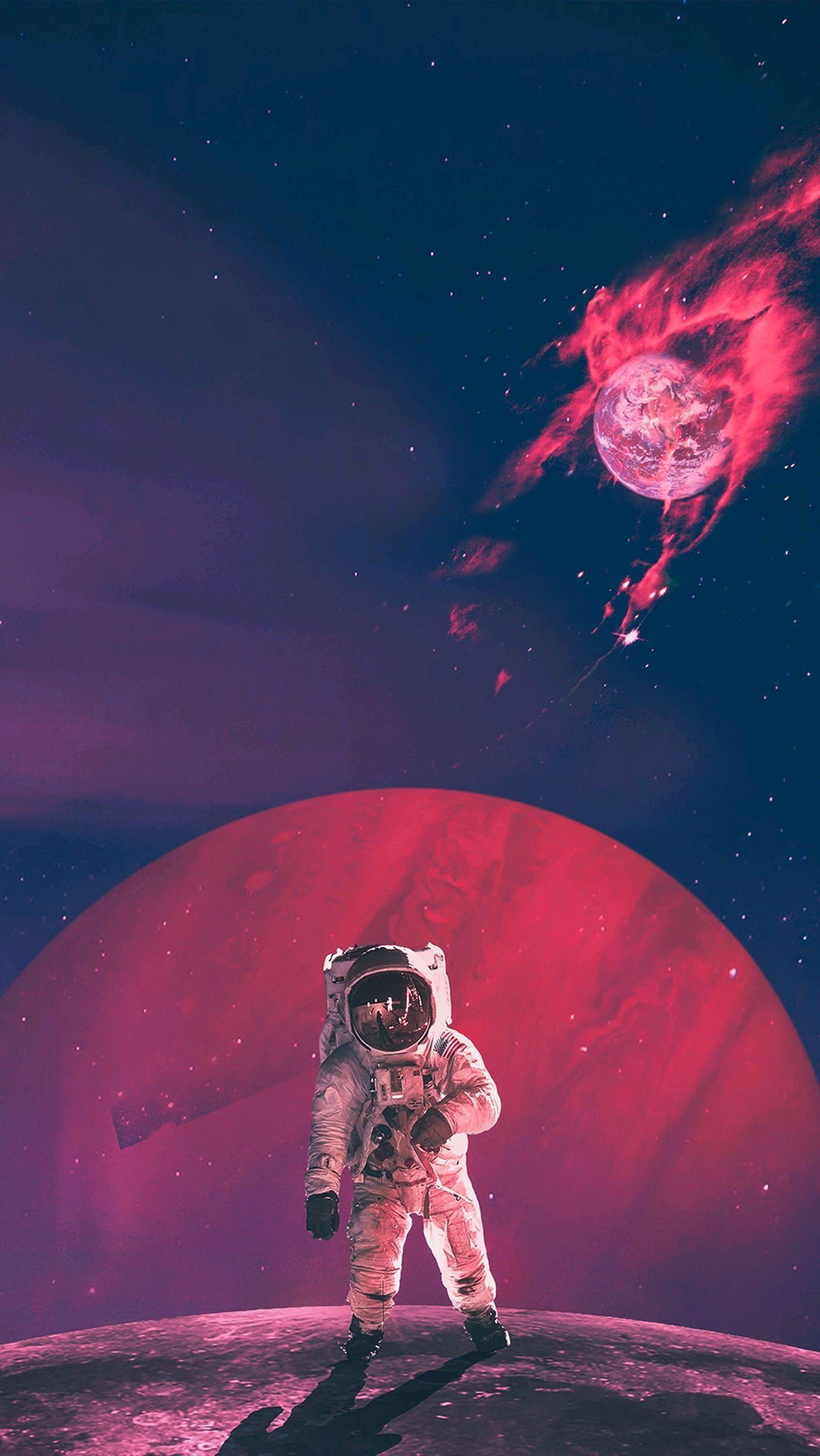 1440x2560 Astronaut Artwork Burning Earth Android Wallpaper, Phone