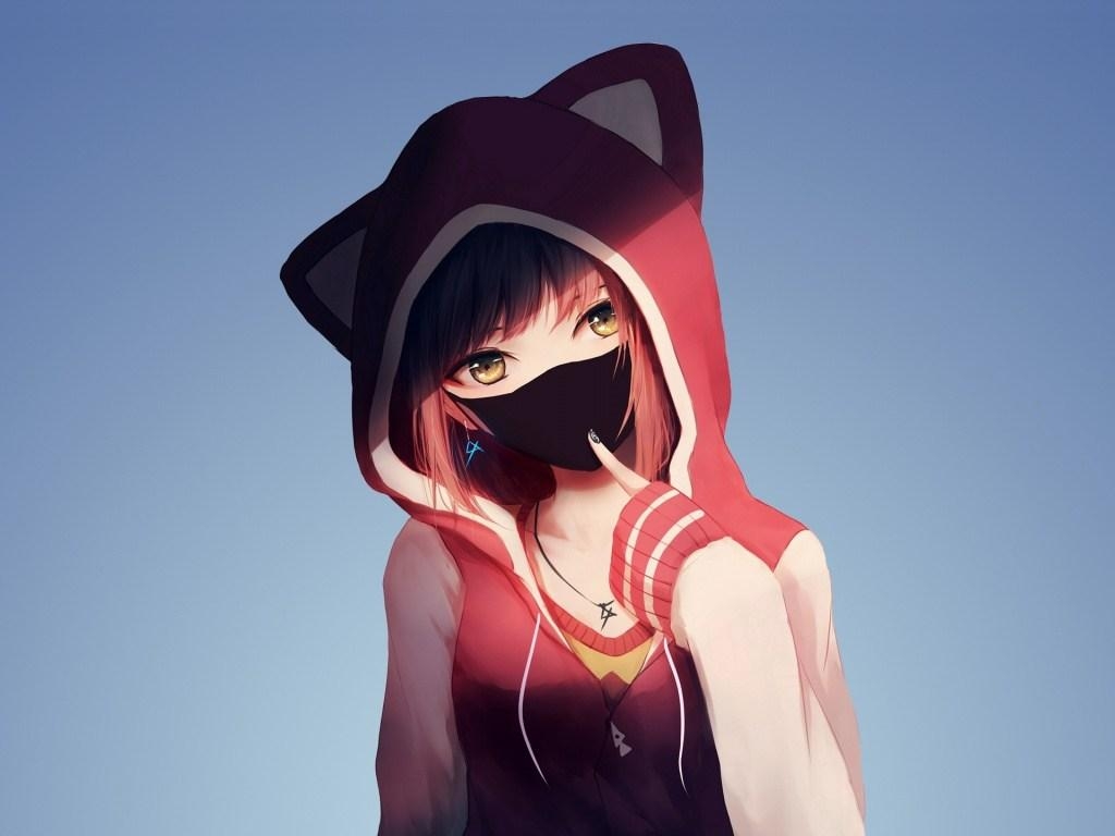 1030x770 Desktop Wallpaper Anime Girl In Hoodie Mask Original Girl, Desktop