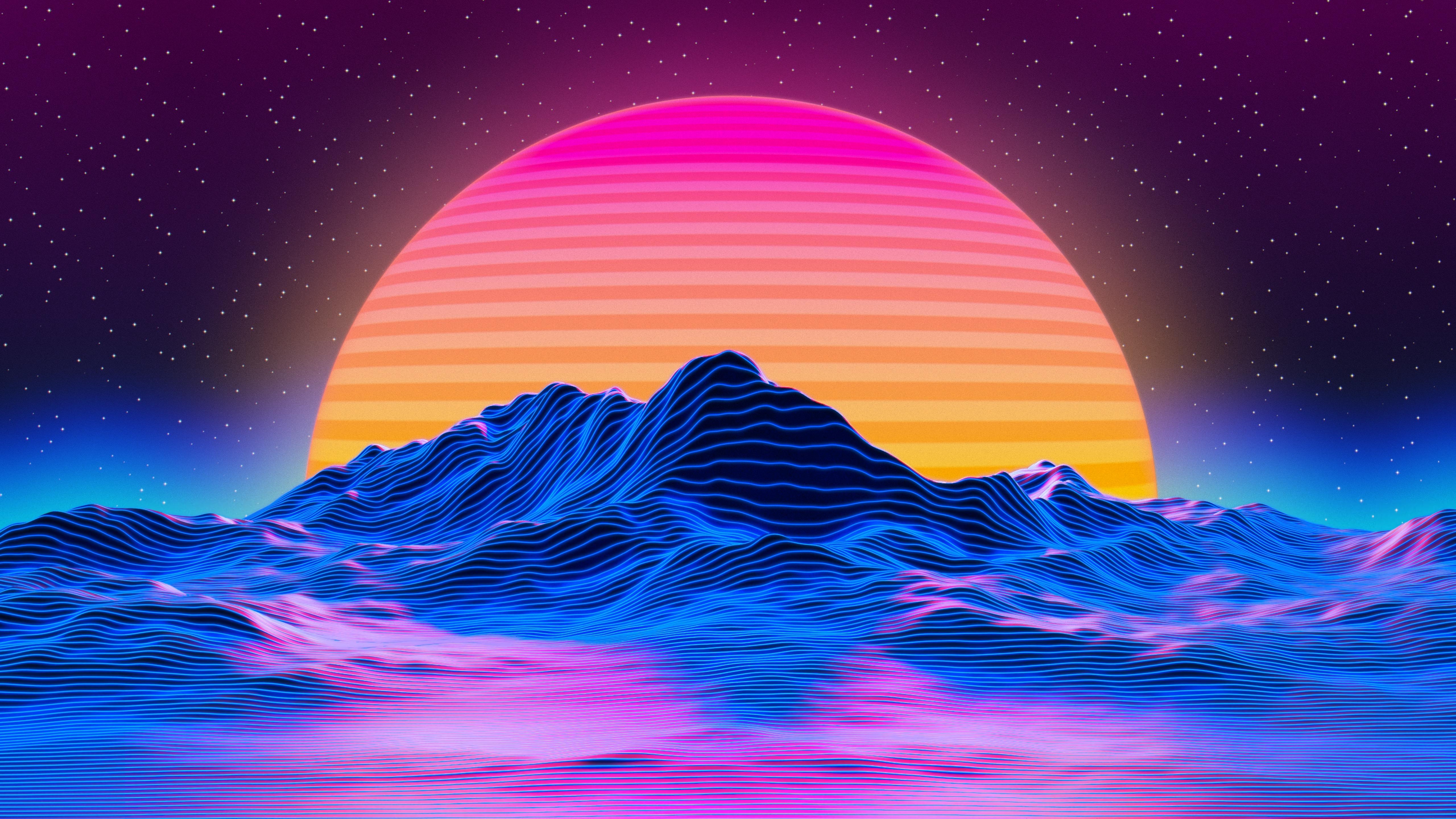 5120x2880 Retro Big Sunset 5k, HD Artist, 4k Wallpaper, Image, Desktop