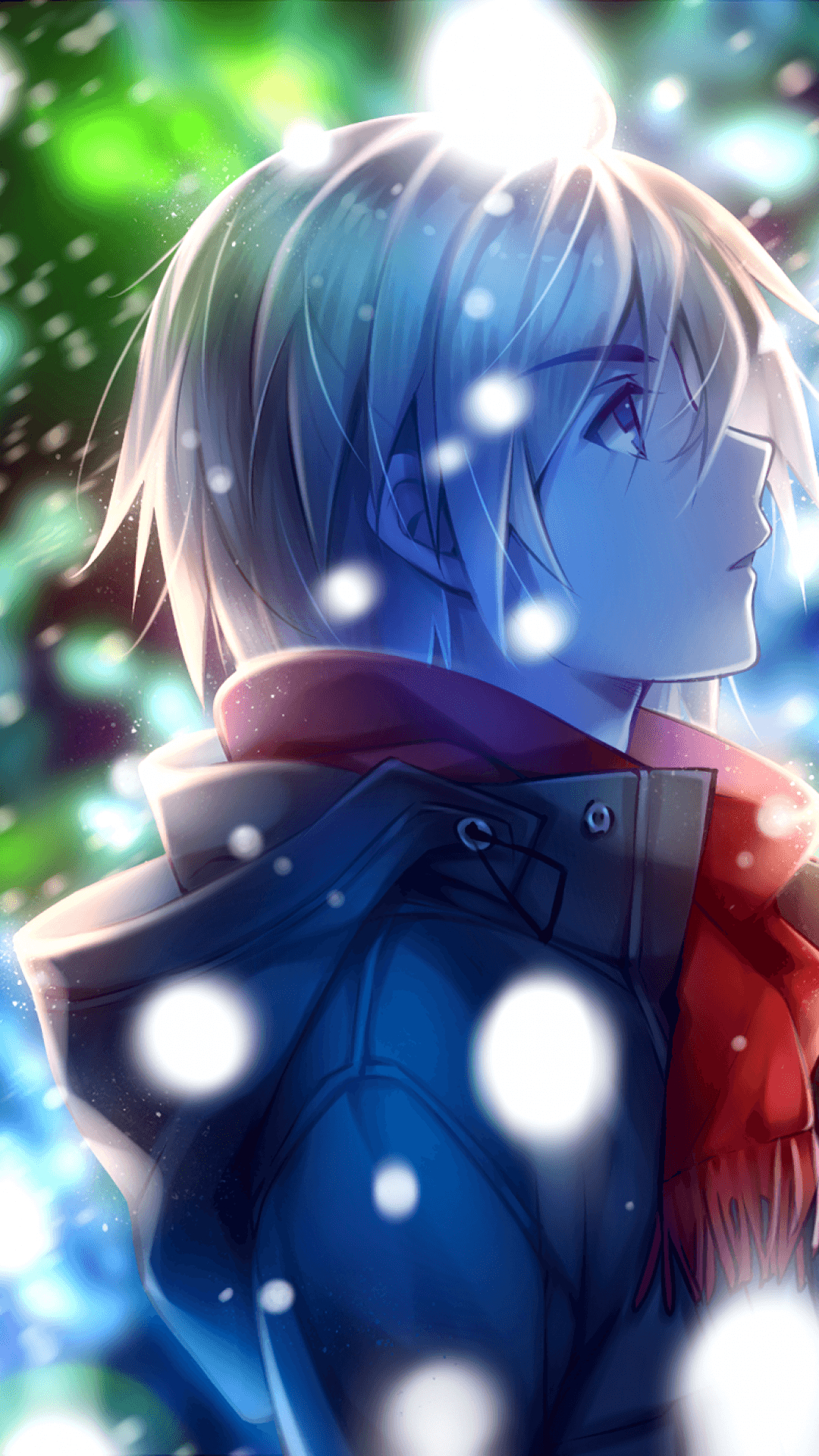 1080x1920 Download  Anime Boy, Profile View, Red Scarf, Winter, Snow, Phone