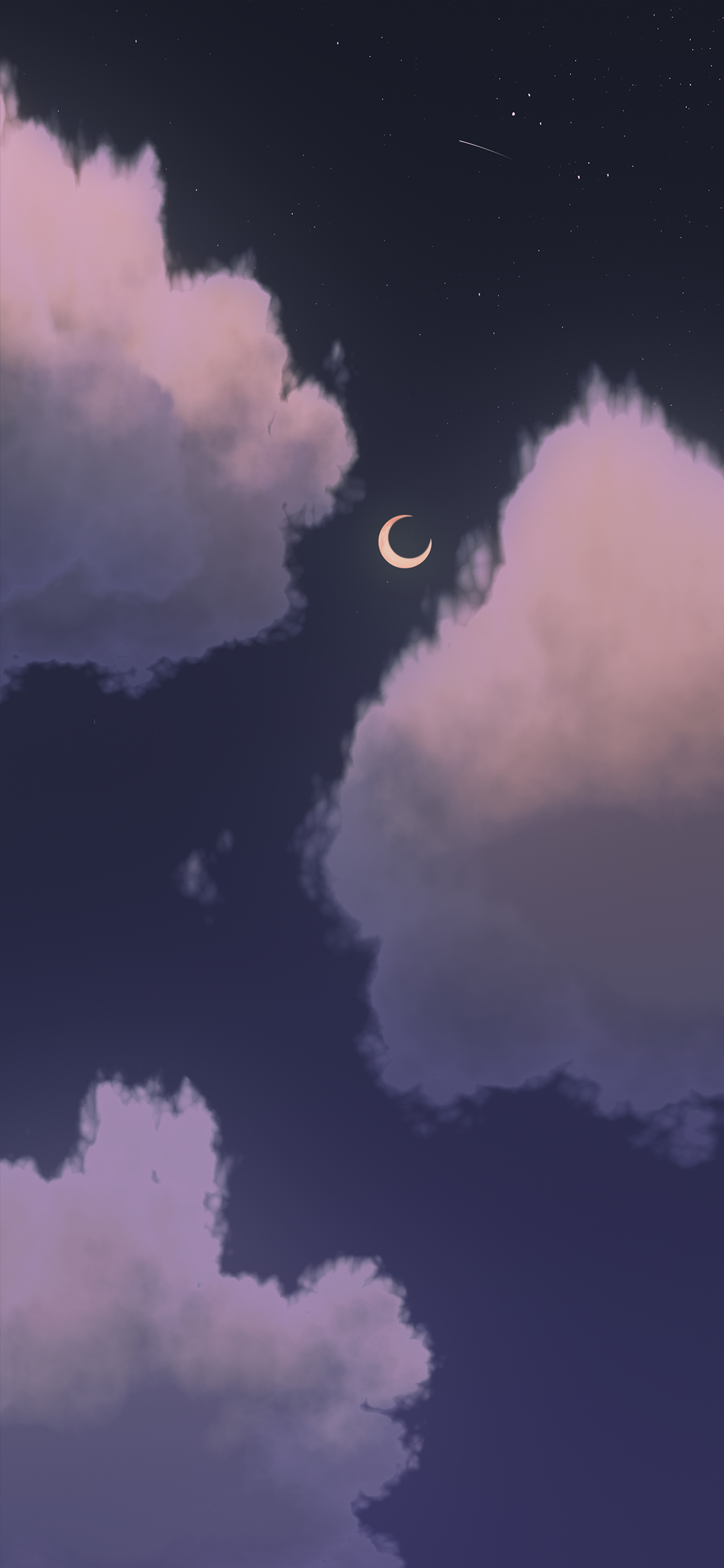 1130x2440 Fantasy cloud iPhone wallpaper from sunset to moonrise, Phone